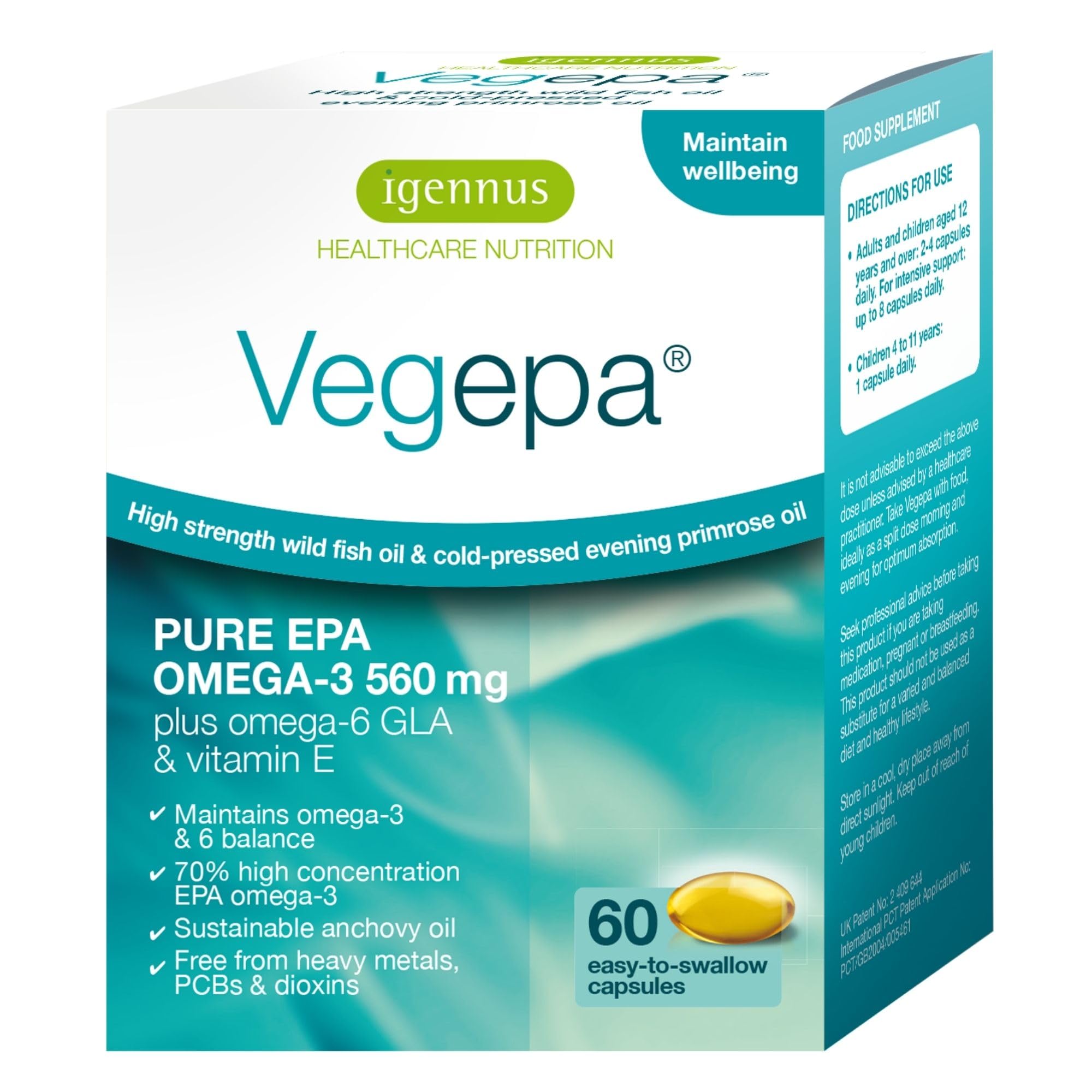 Igennus Vegepa Fish Oil Capsules front view with packaging
