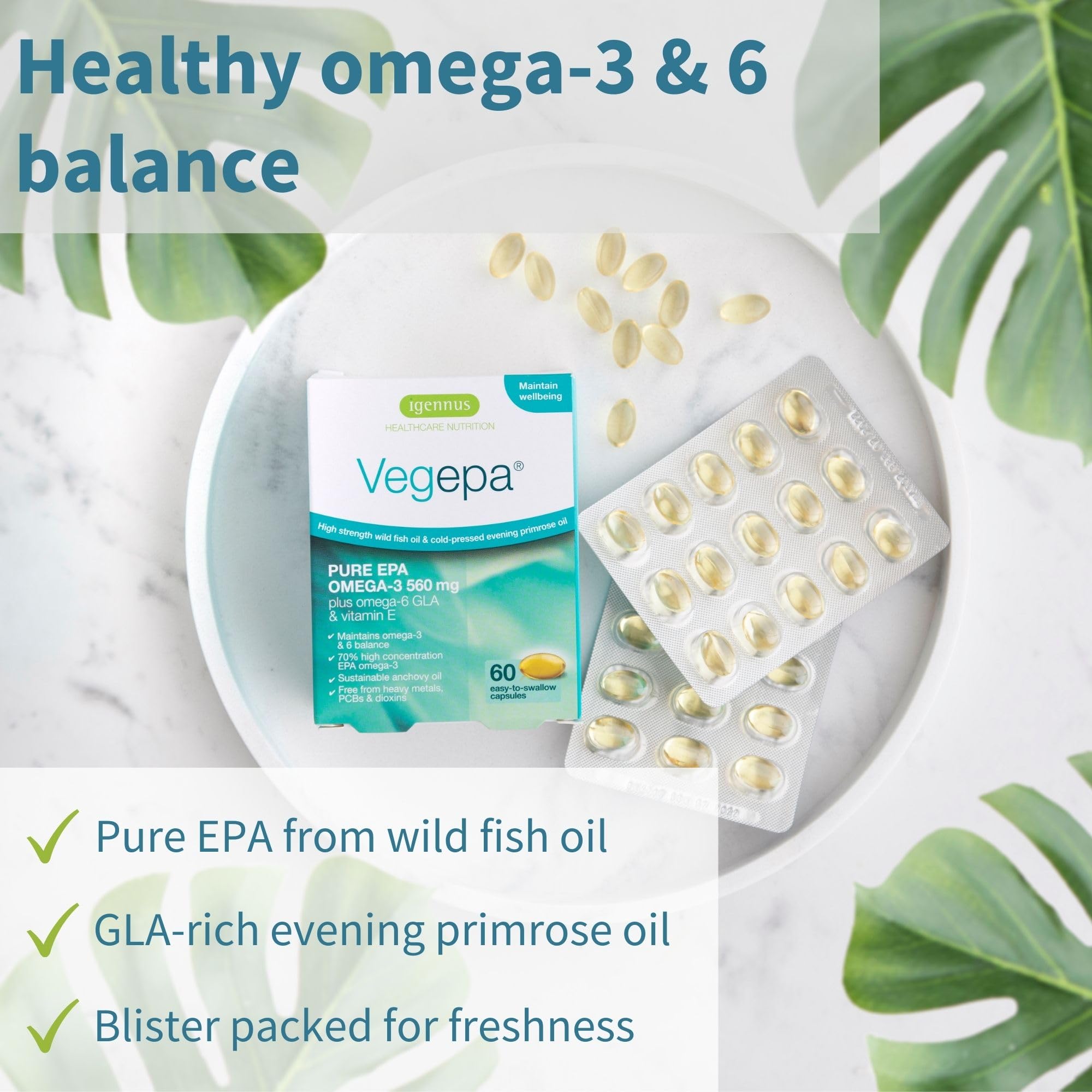 Igennus Vegepa Fish Oil Capsules side view showing capsule size