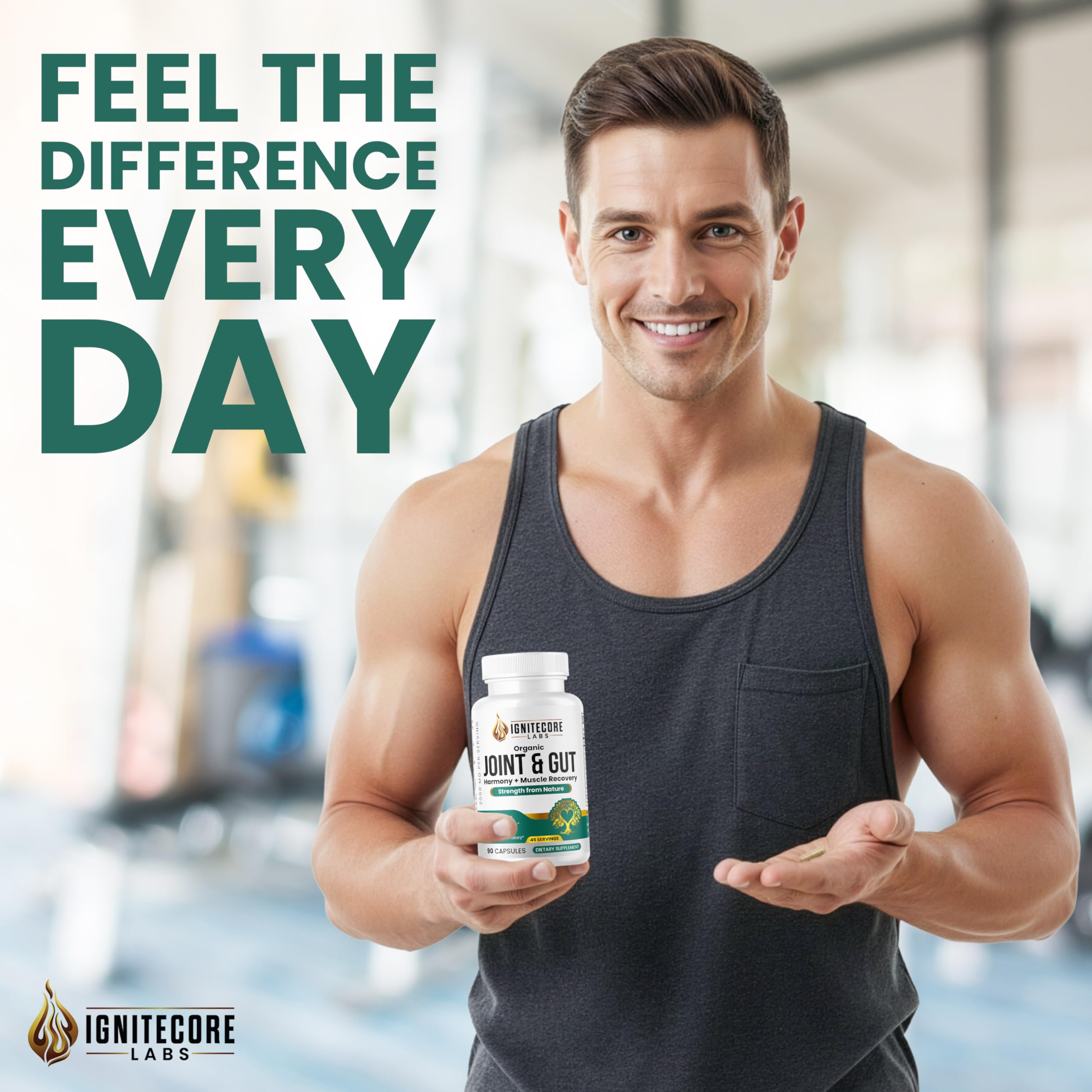 IgniteCore Labs Organic Joint Support Supplement capsules in a clear dish
