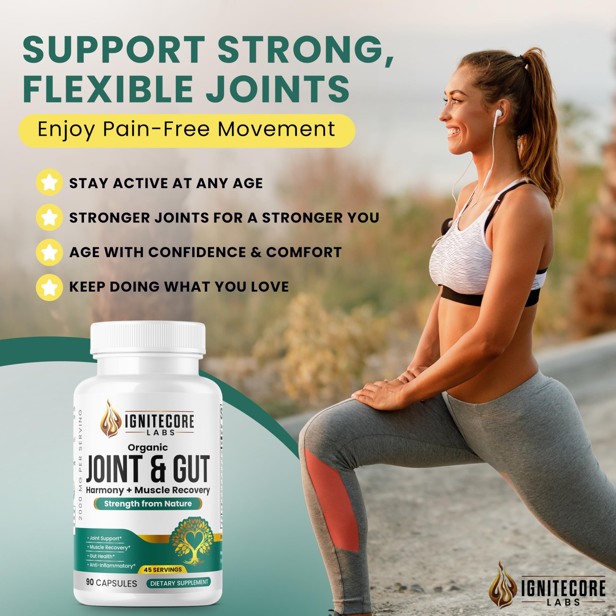 IgniteCore Labs Organic Joint Support Supplement with a measuring spoon