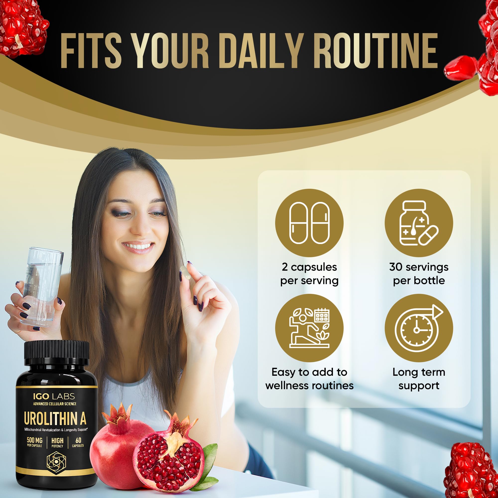 Igo Labs Urolithin A capsules with natural background