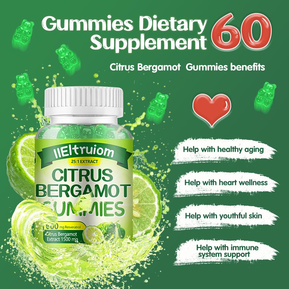 IIEltruiom Citrus Bergamot Gummies displayed with fresh citrus fruits