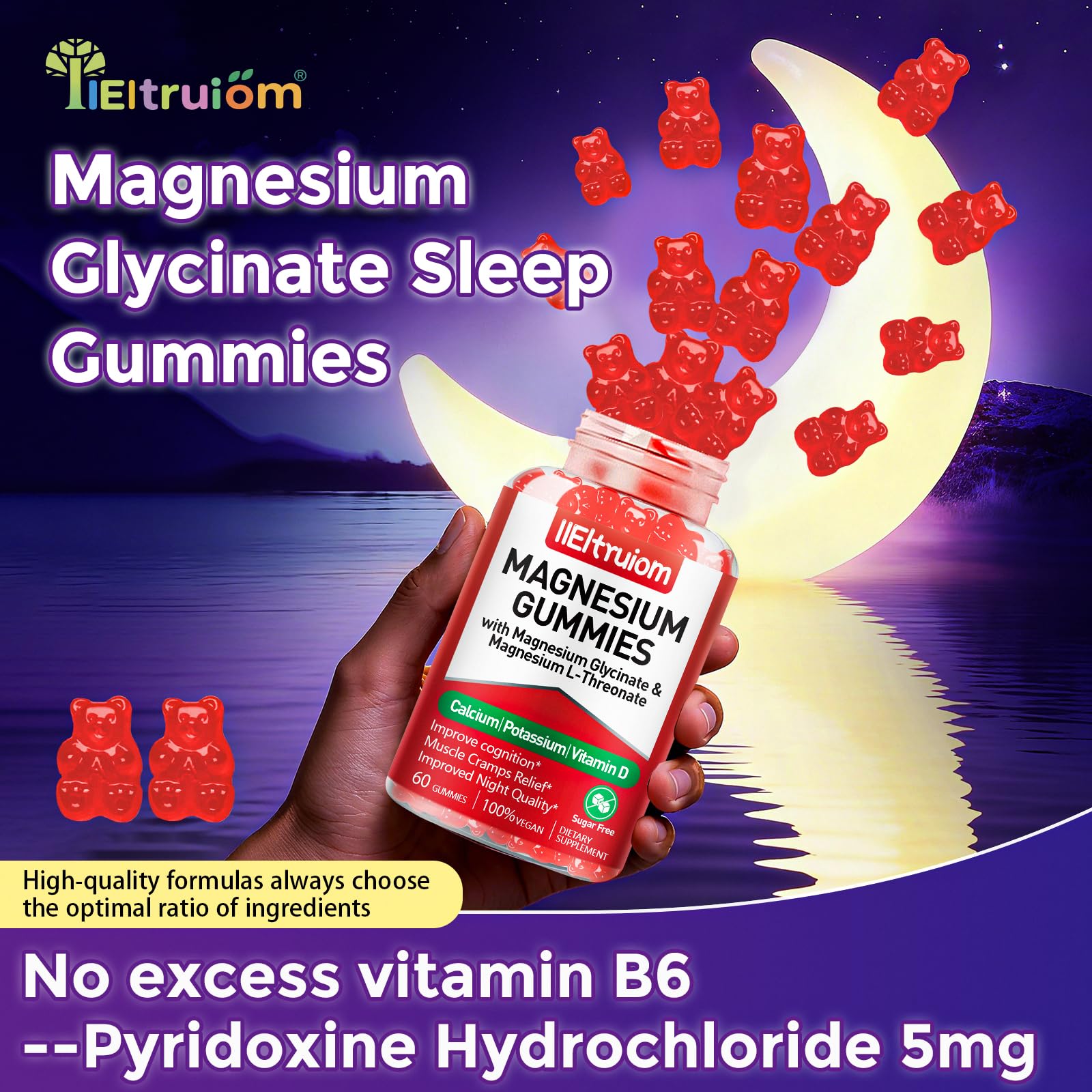IIEltruiom Magnesium Gummies side view with label