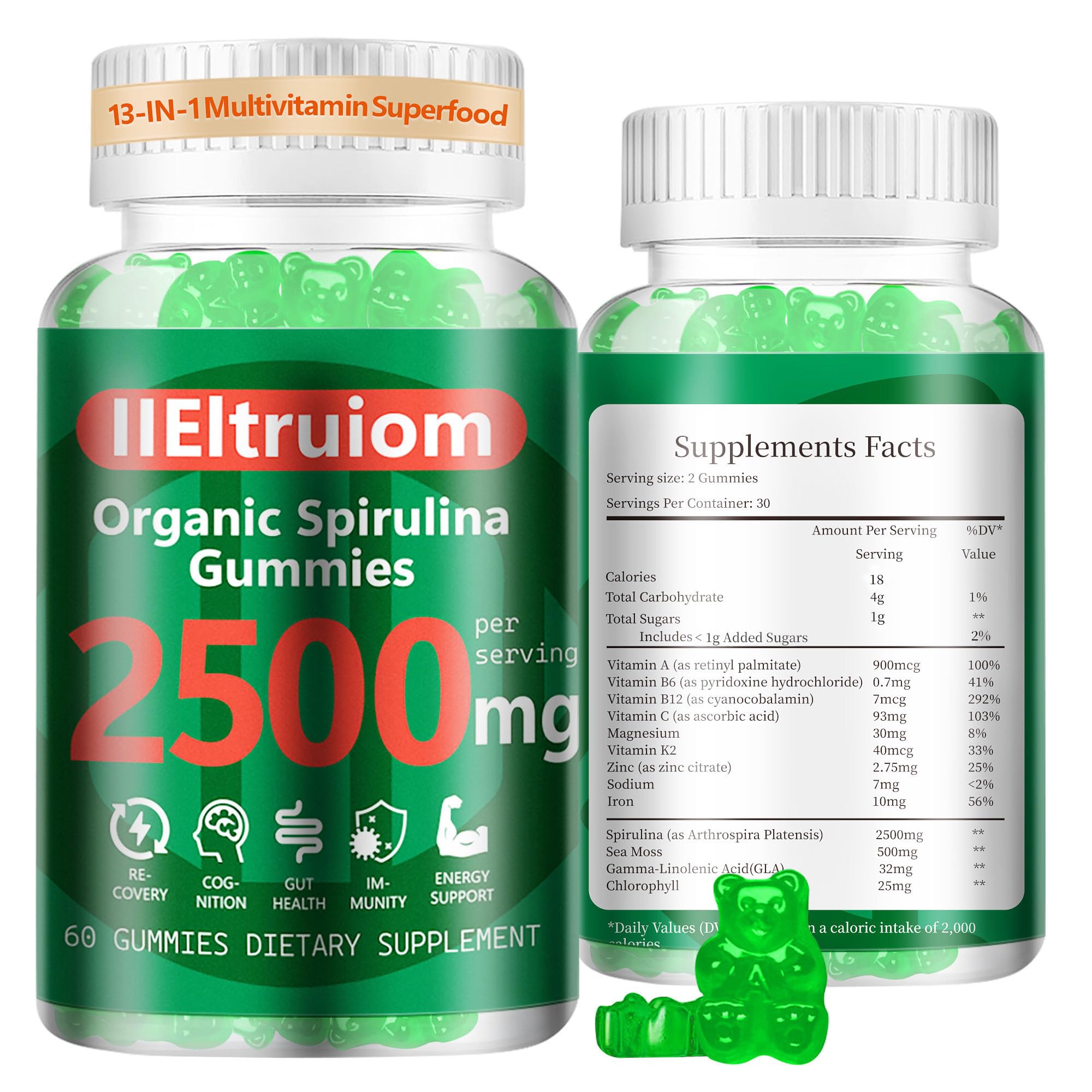 IIEltruiom Spirulina Gummies front view with packaging