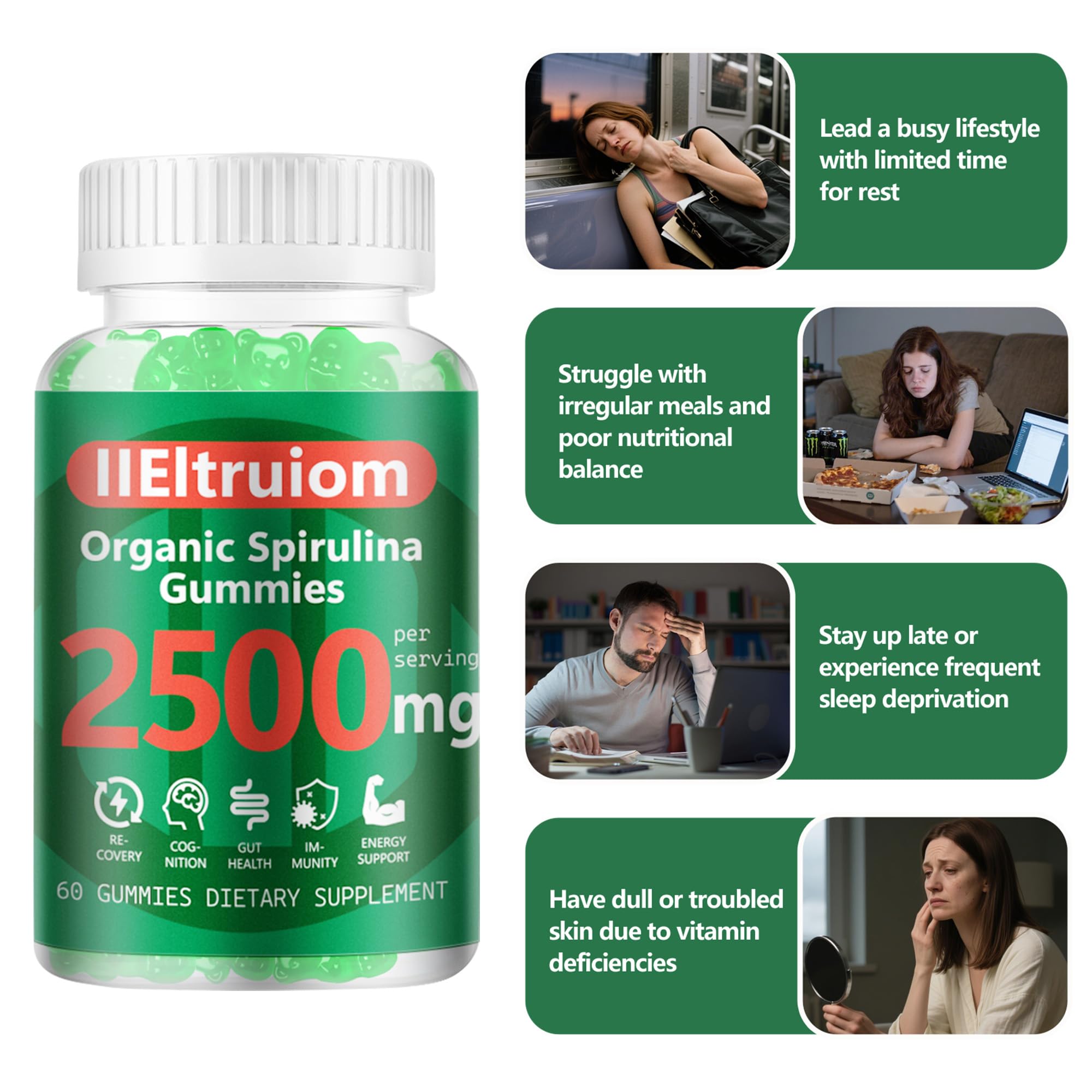 IIEltruiom Spirulina Gummies side view with nutrition facts