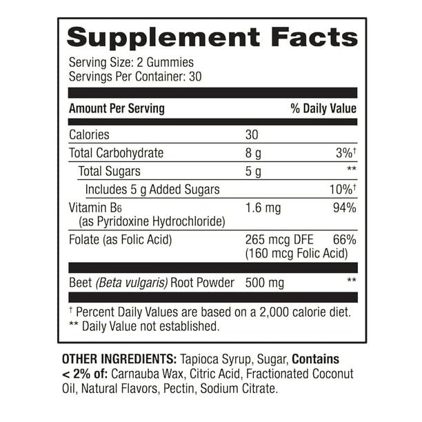 IKJ Beetroot Gummies 500 mg side view showing nutritional information