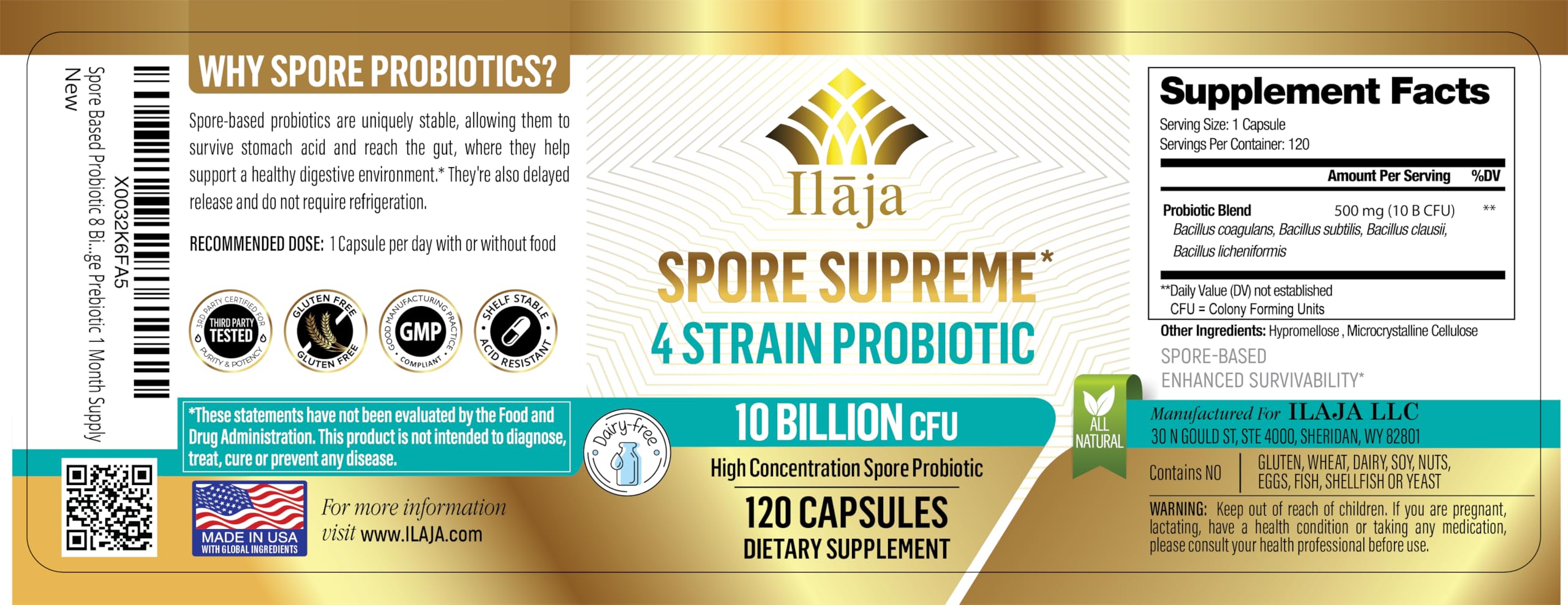 ILAJA Spore Based Probiotic Capsules displayed with other supplements