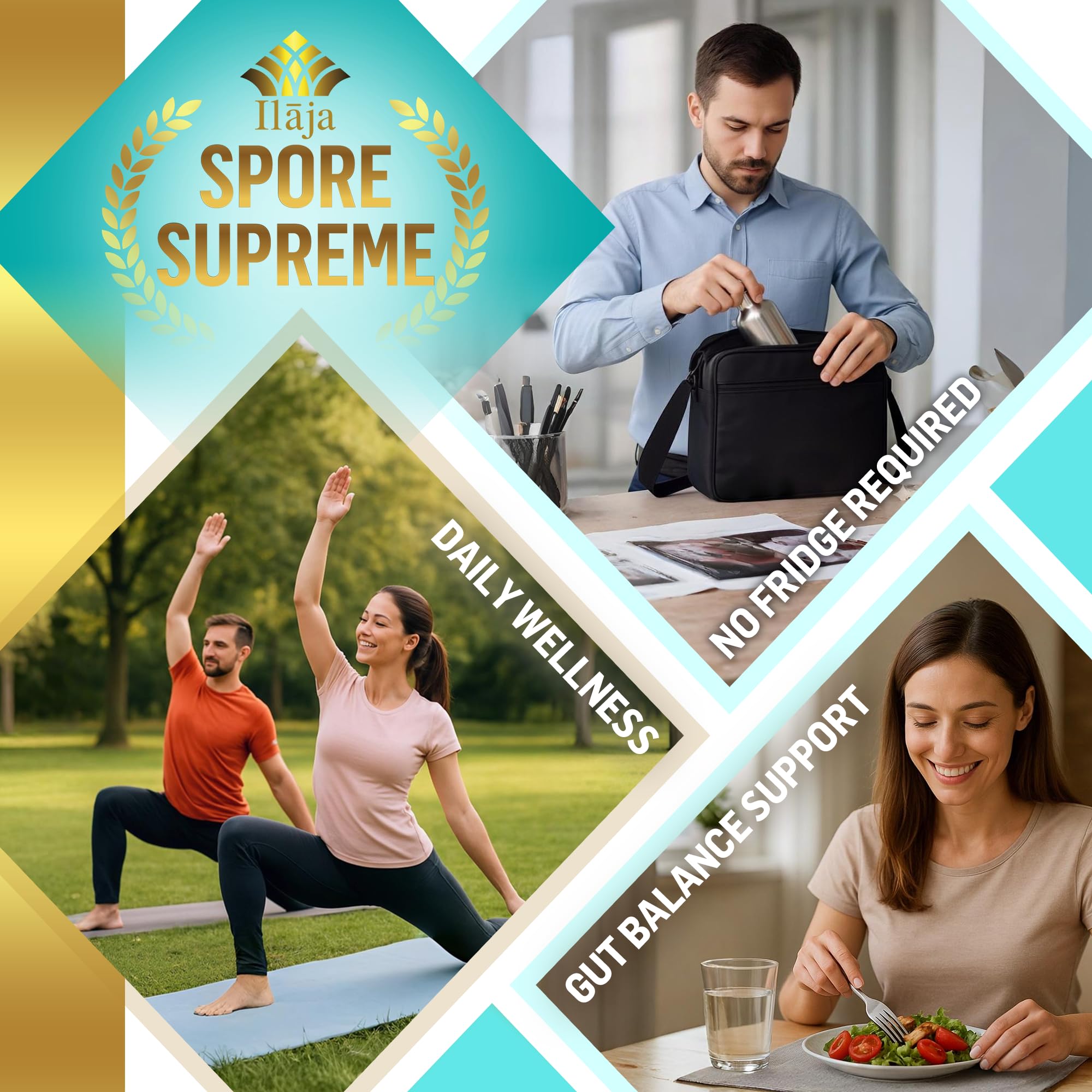 ILAJA Spore Based Probiotic Capsules lifestyle scene with a glass of water