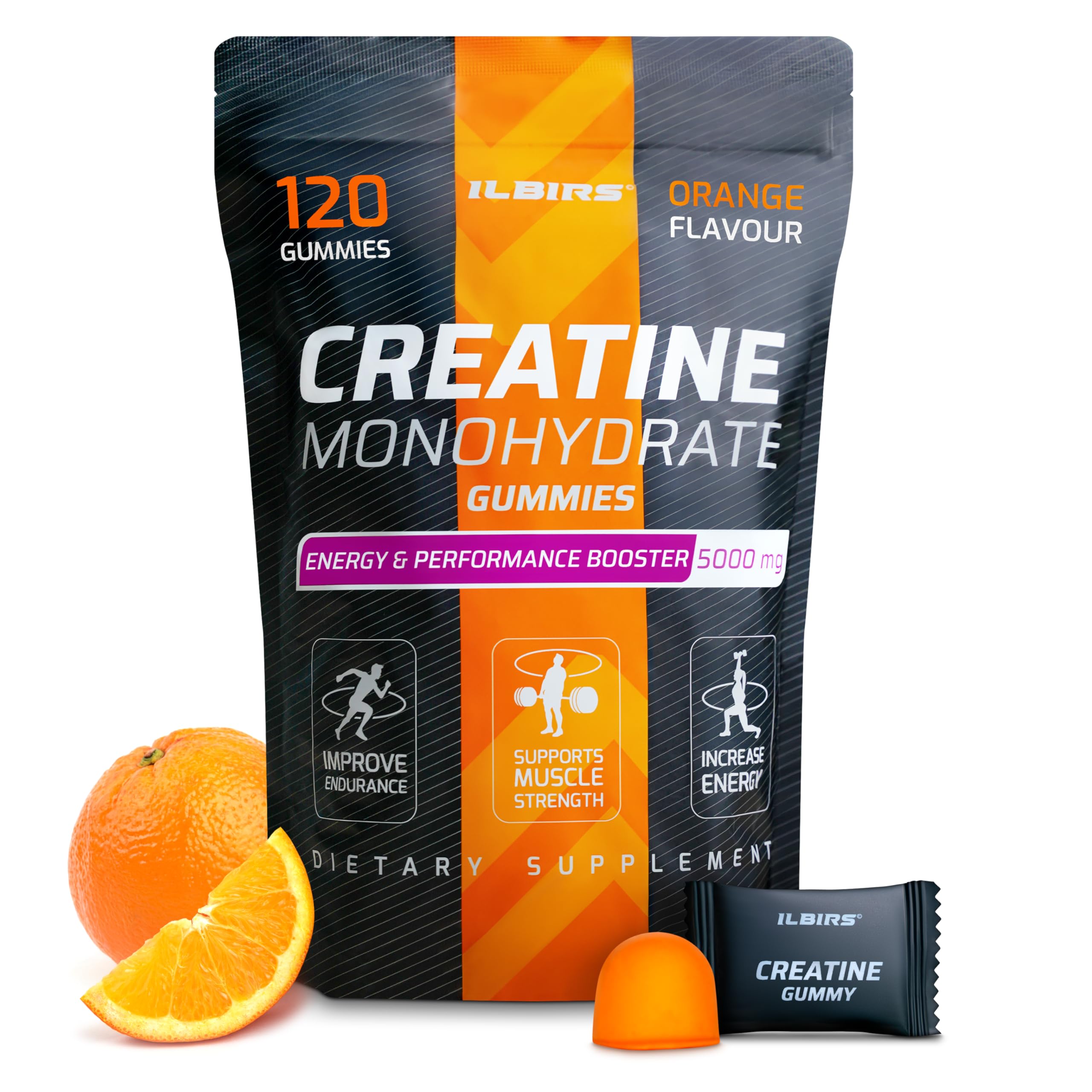 ILBIRS Creatine Gummies 5000mg orange flavour front view