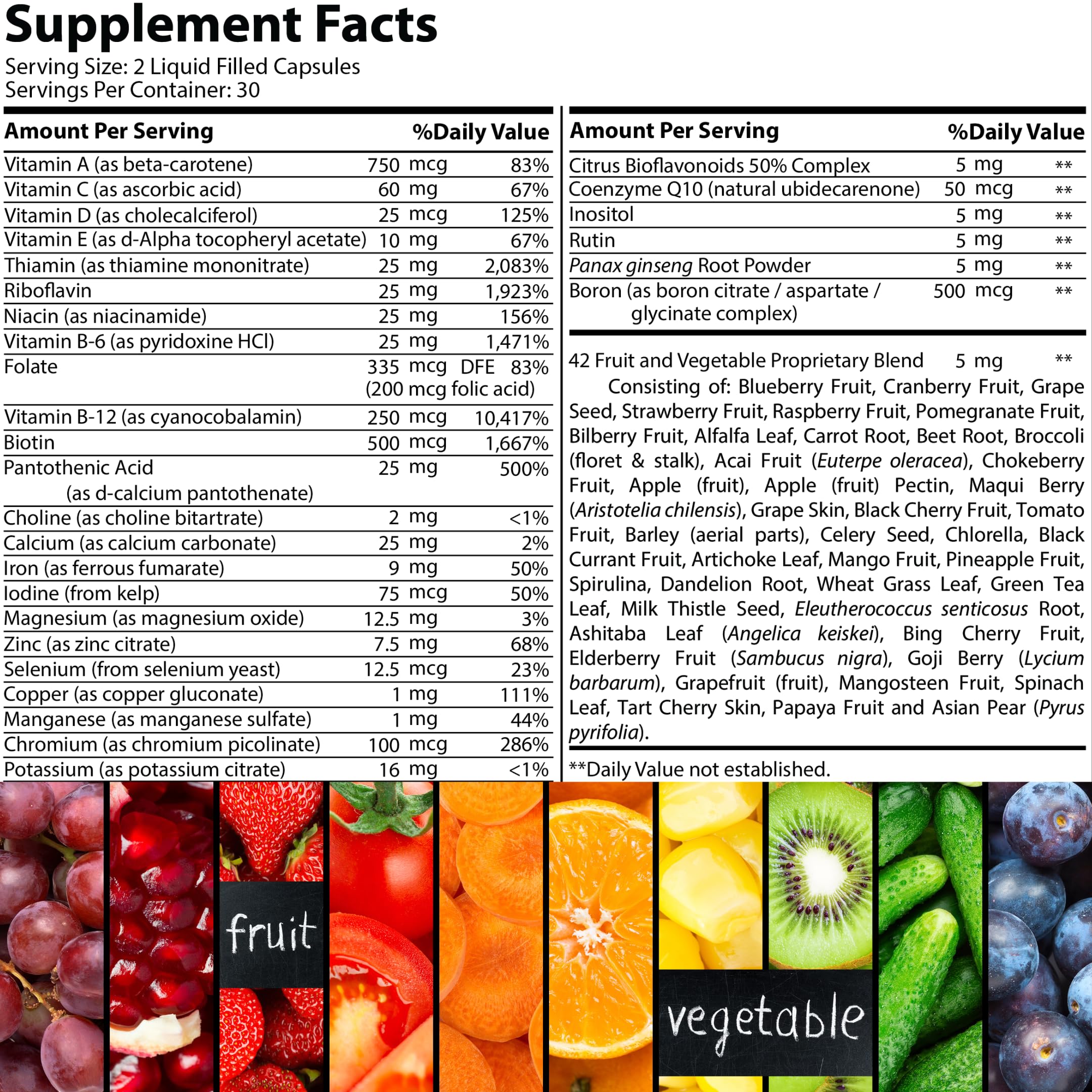 Iman Vitamins Halal Complete Multivitamin Capsules showing ingredients