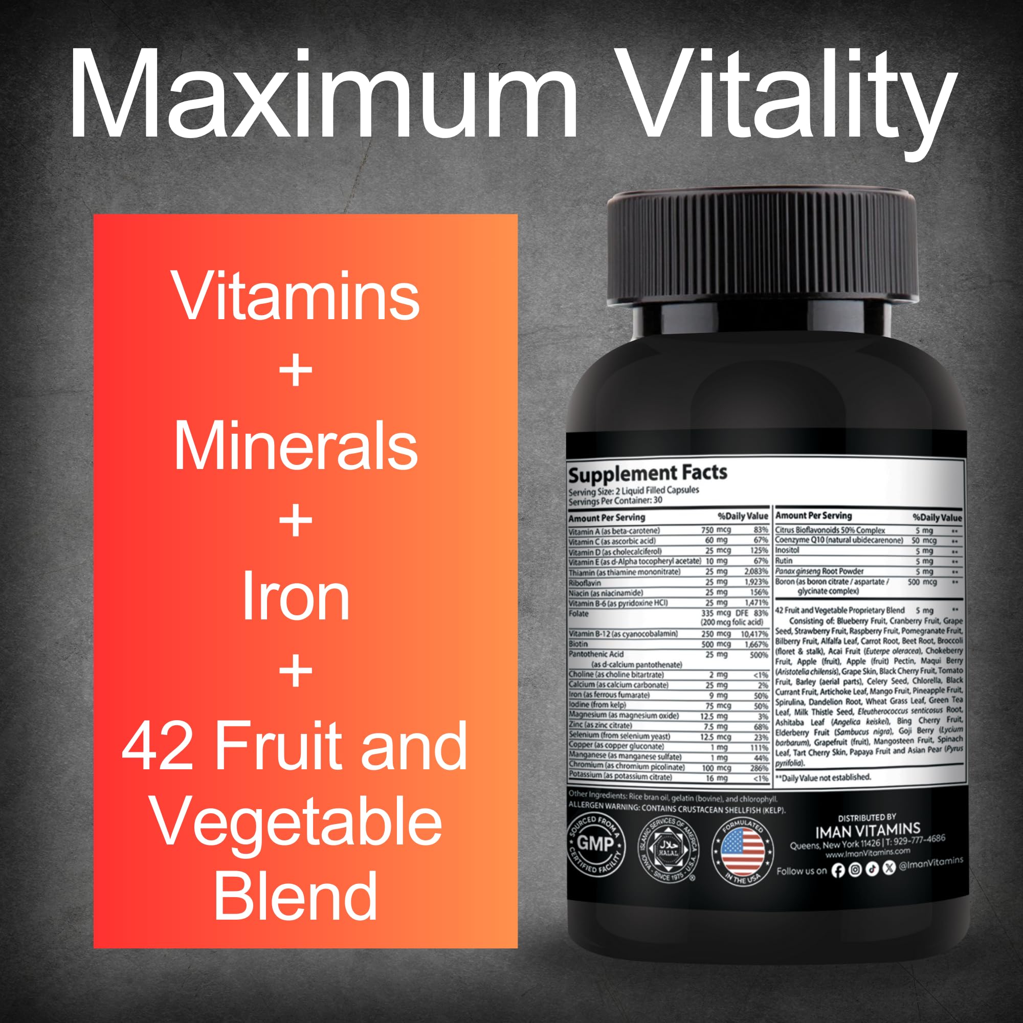 Iman Vitamins Halal Complete Multivitamin Capsules with a glass of water