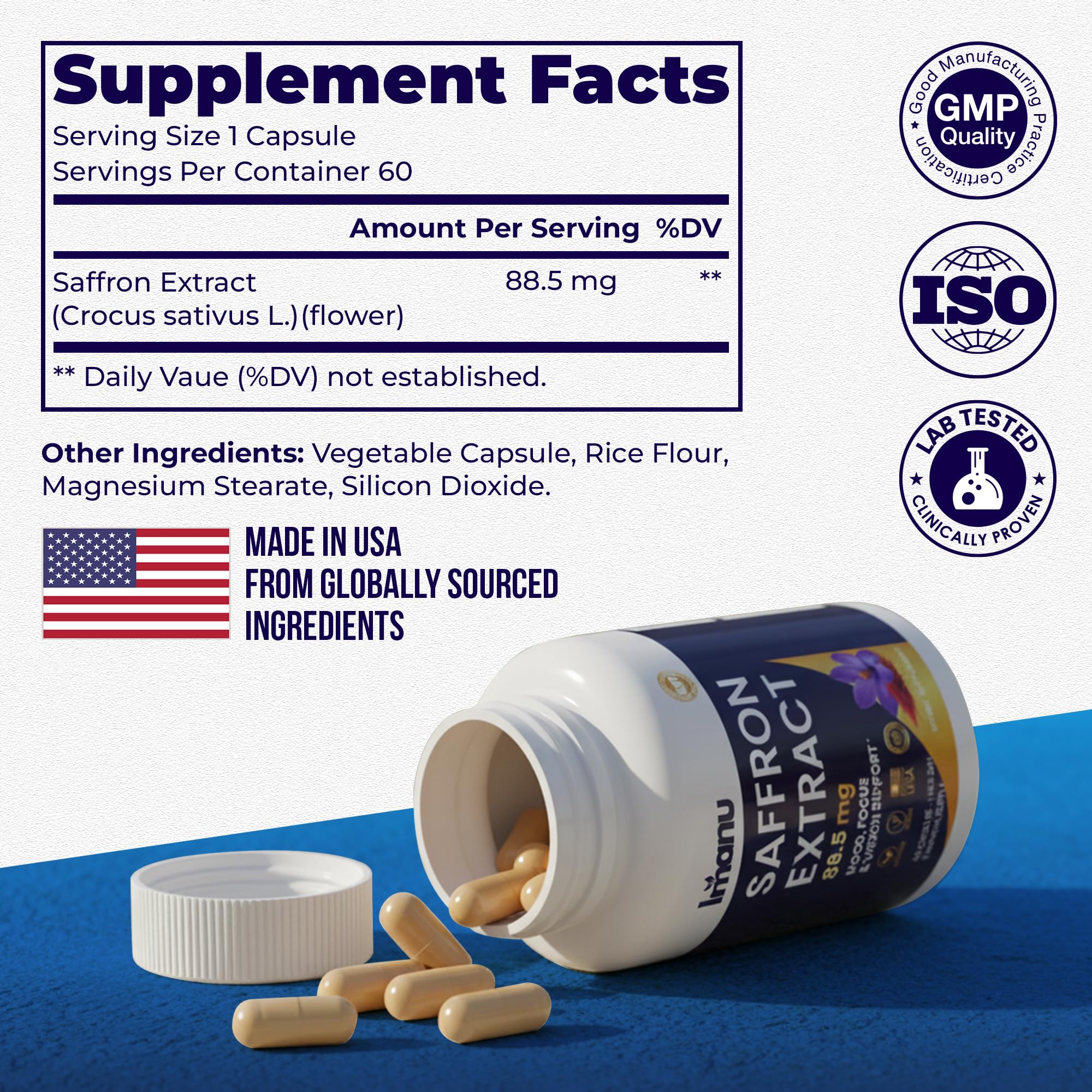 Imanu Saffron Extract Capsules in packaging