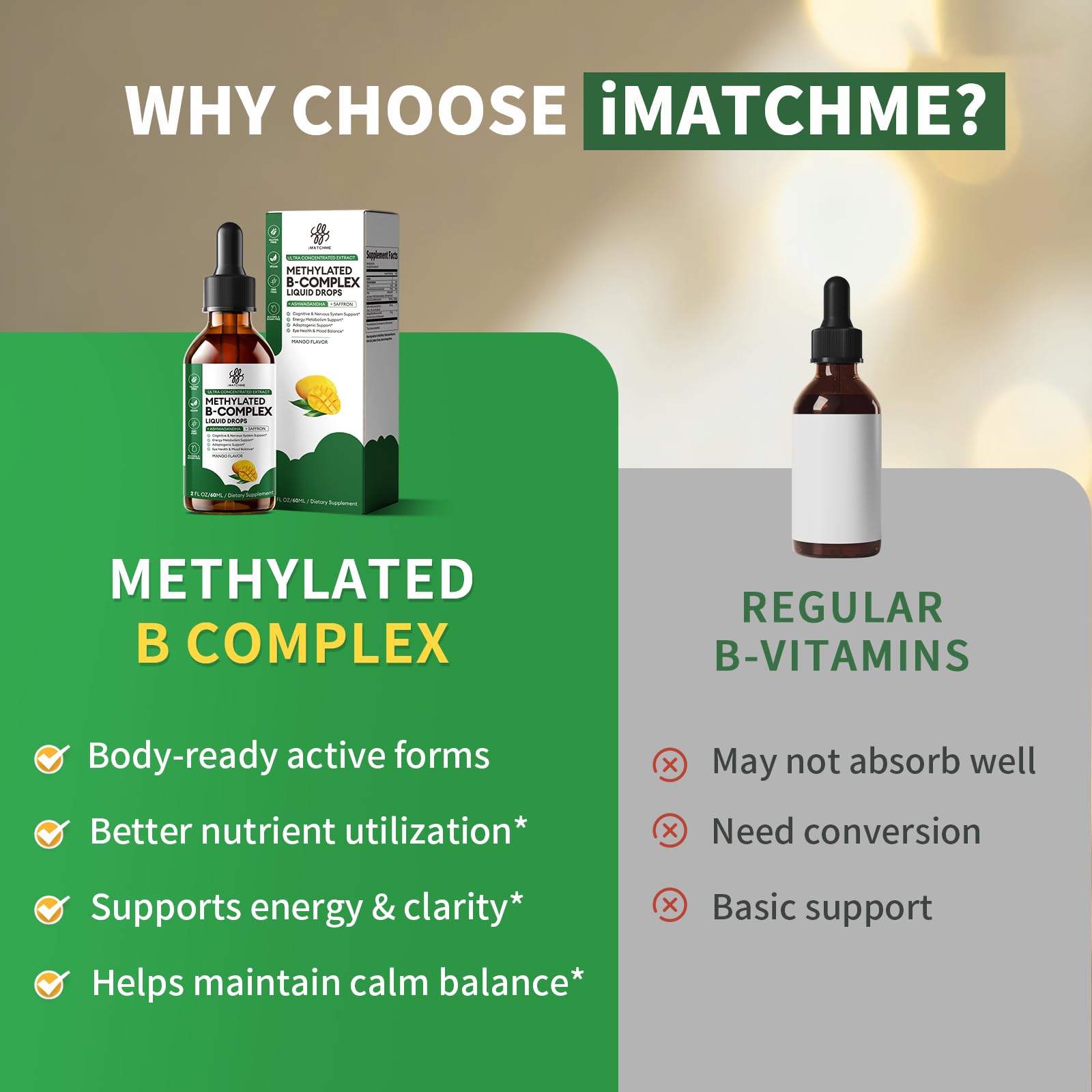 iMATCHME B-Complex Liquid Drops with glass of water