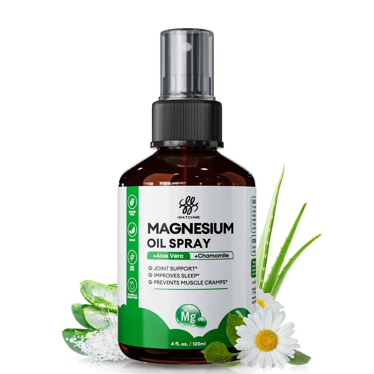 iMATCHME Magnesium Spray front view with Aloe Vera and Chamomile