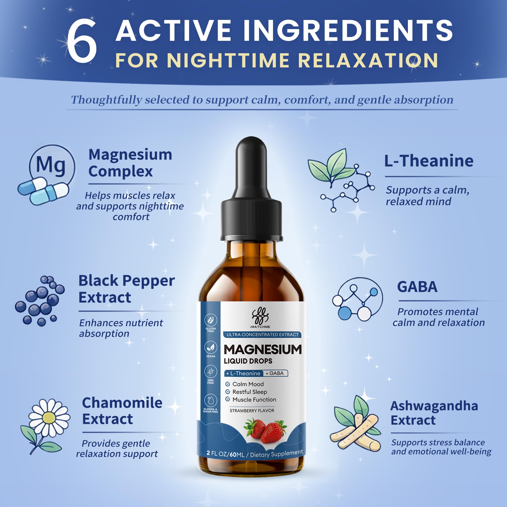 iMATCHME Sleep Supplement 6-in-1 Calm Blend bottle with strawberries