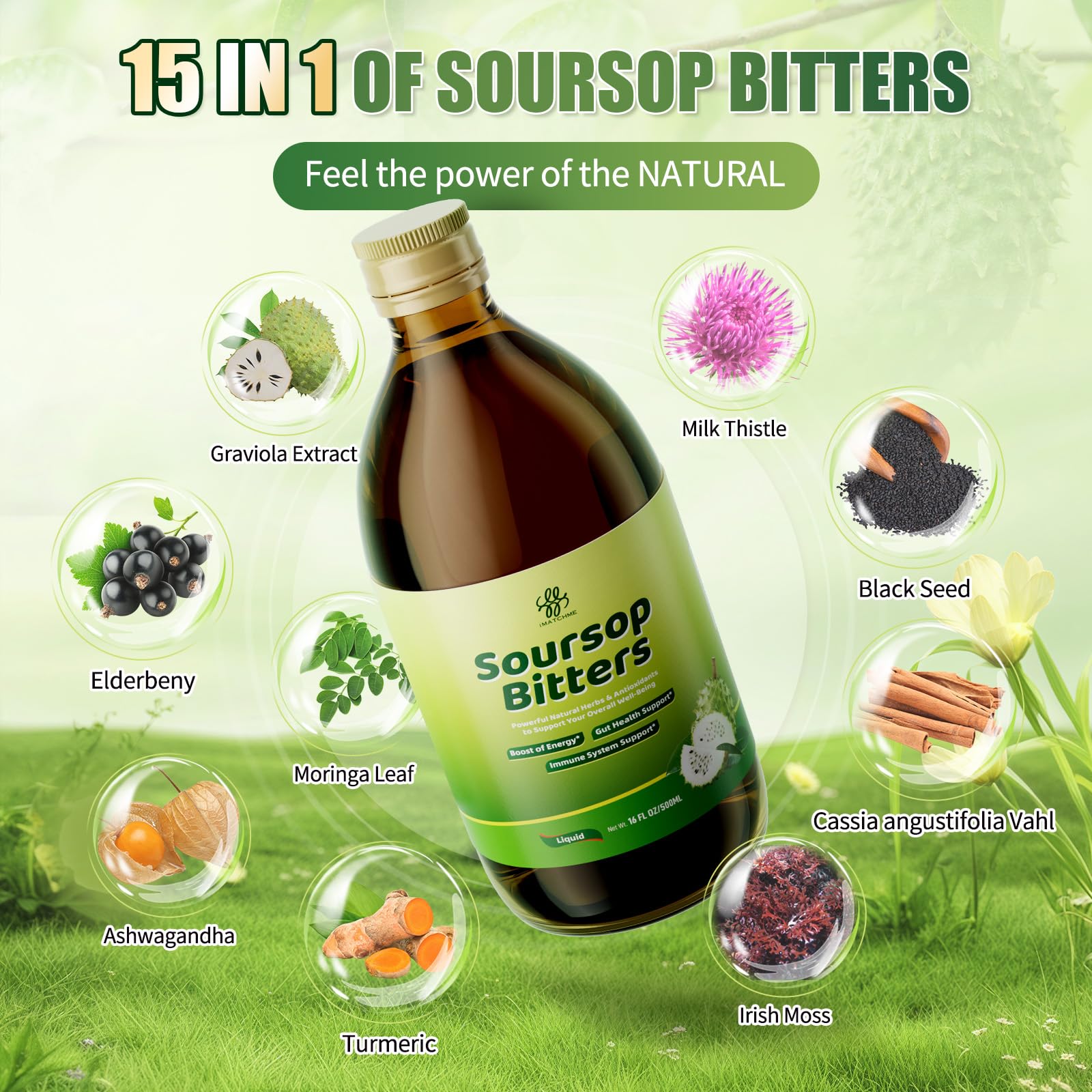 iMATCHME Soursop Bitter Liquid packaging with ingredients listed