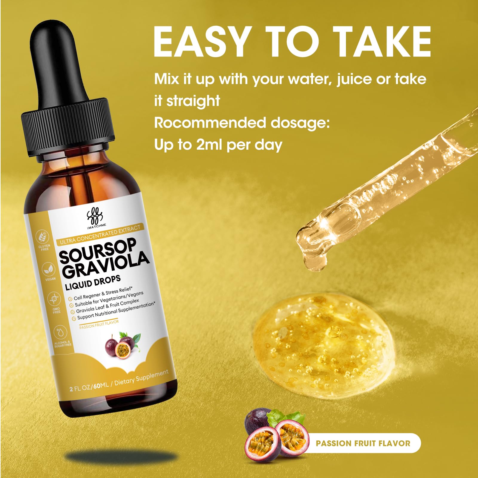 iMATCHME Soursop Graviola Liquid Drops on a kitchen counter