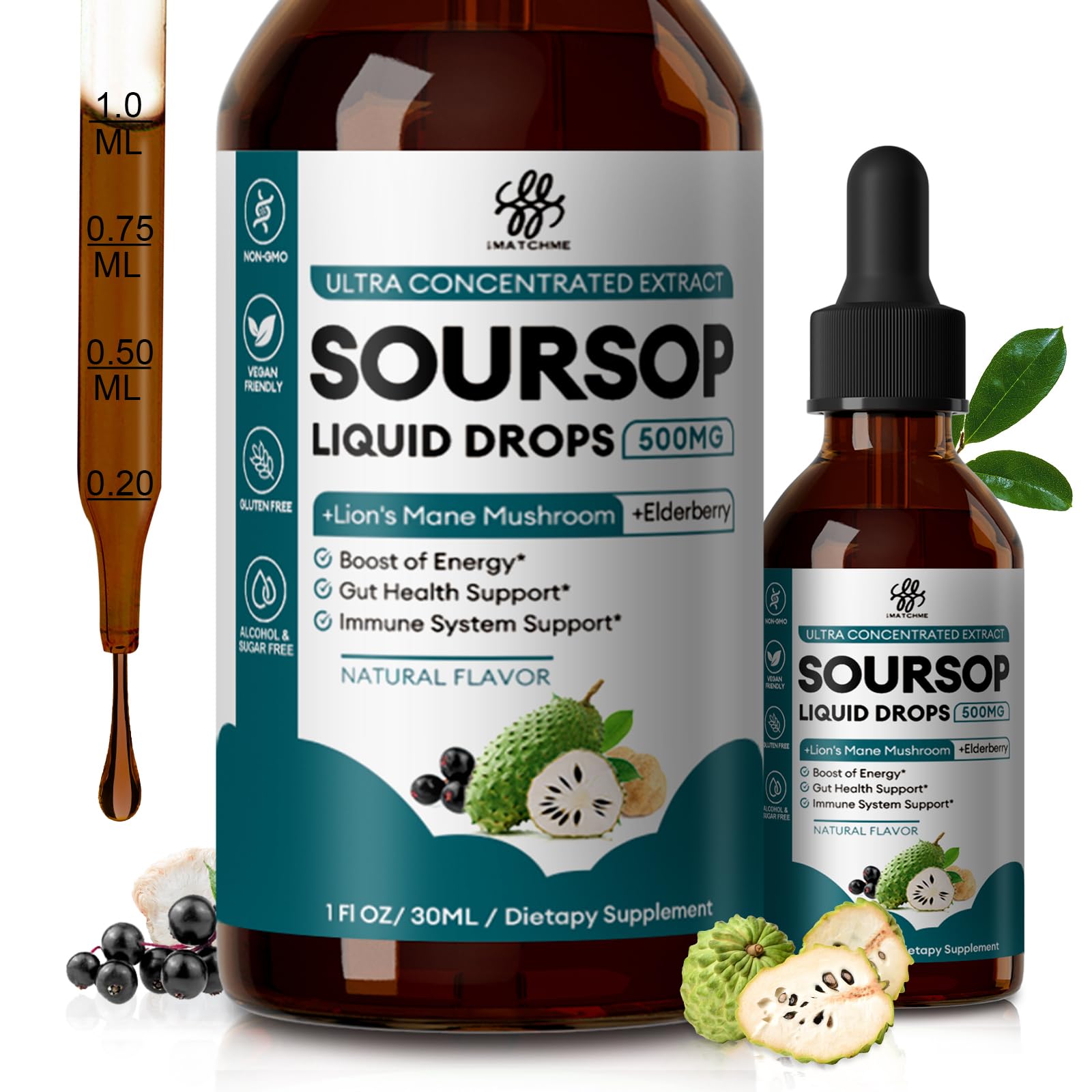 iMATCHME Soursop Liquid 300mg front view with packaging