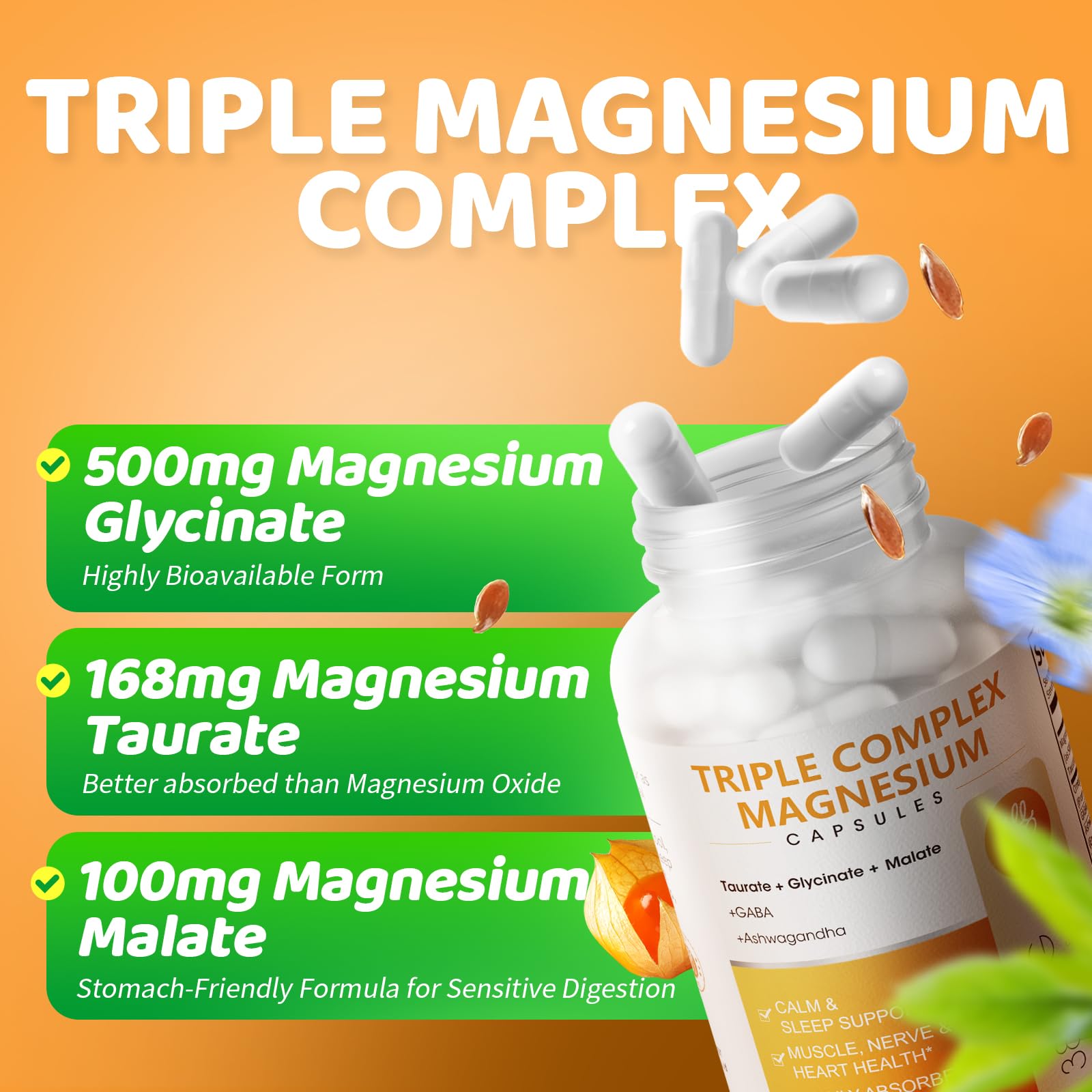 iMATCHME Triple Magnesium Complex capsules on a wooden surface