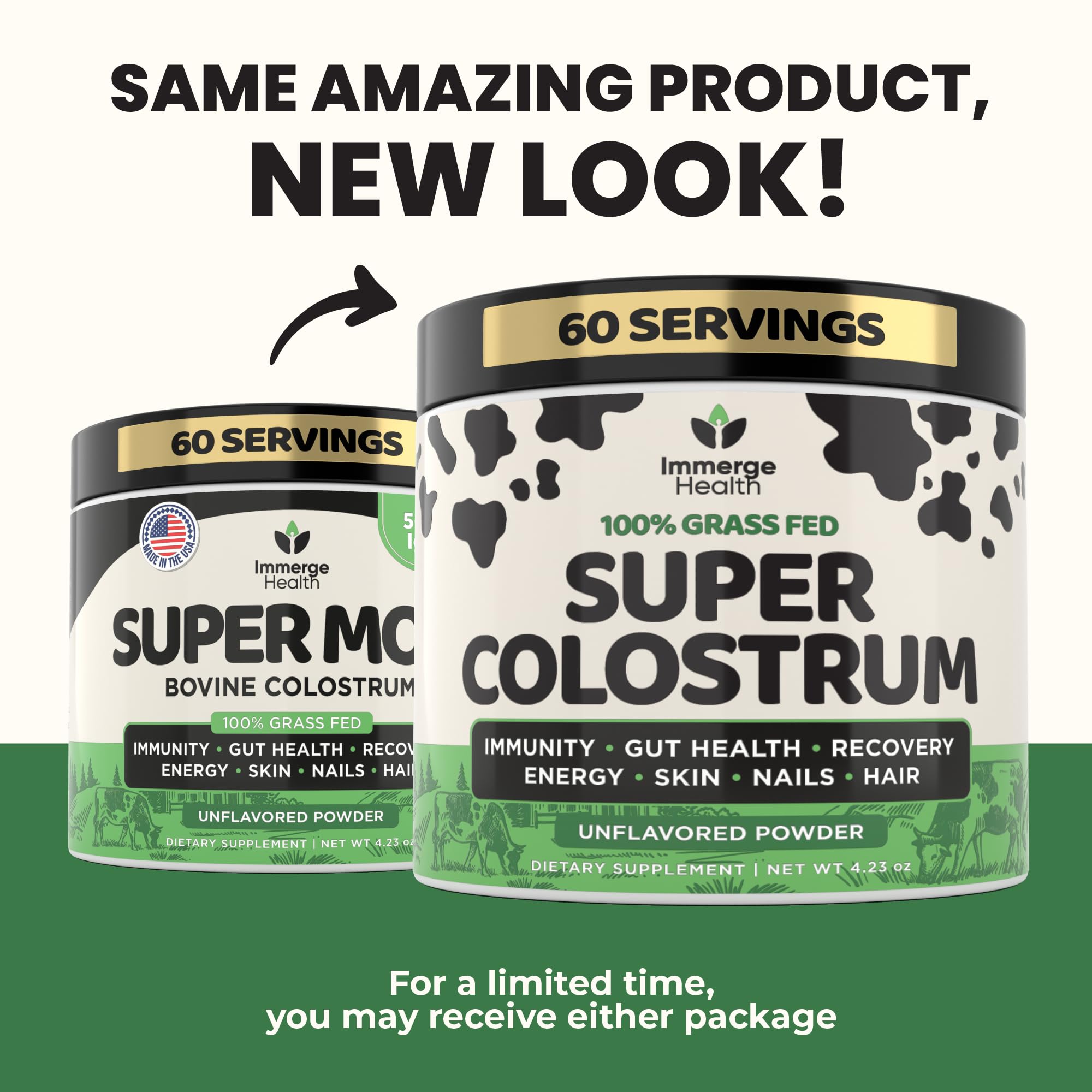 ImmergeHealth.com Colostrum Powder on a kitchen counter