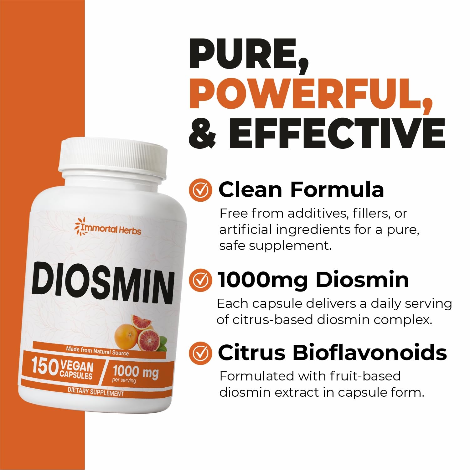 Immortal Herbs Diosmin 1000mg Capsules close-up of capsules