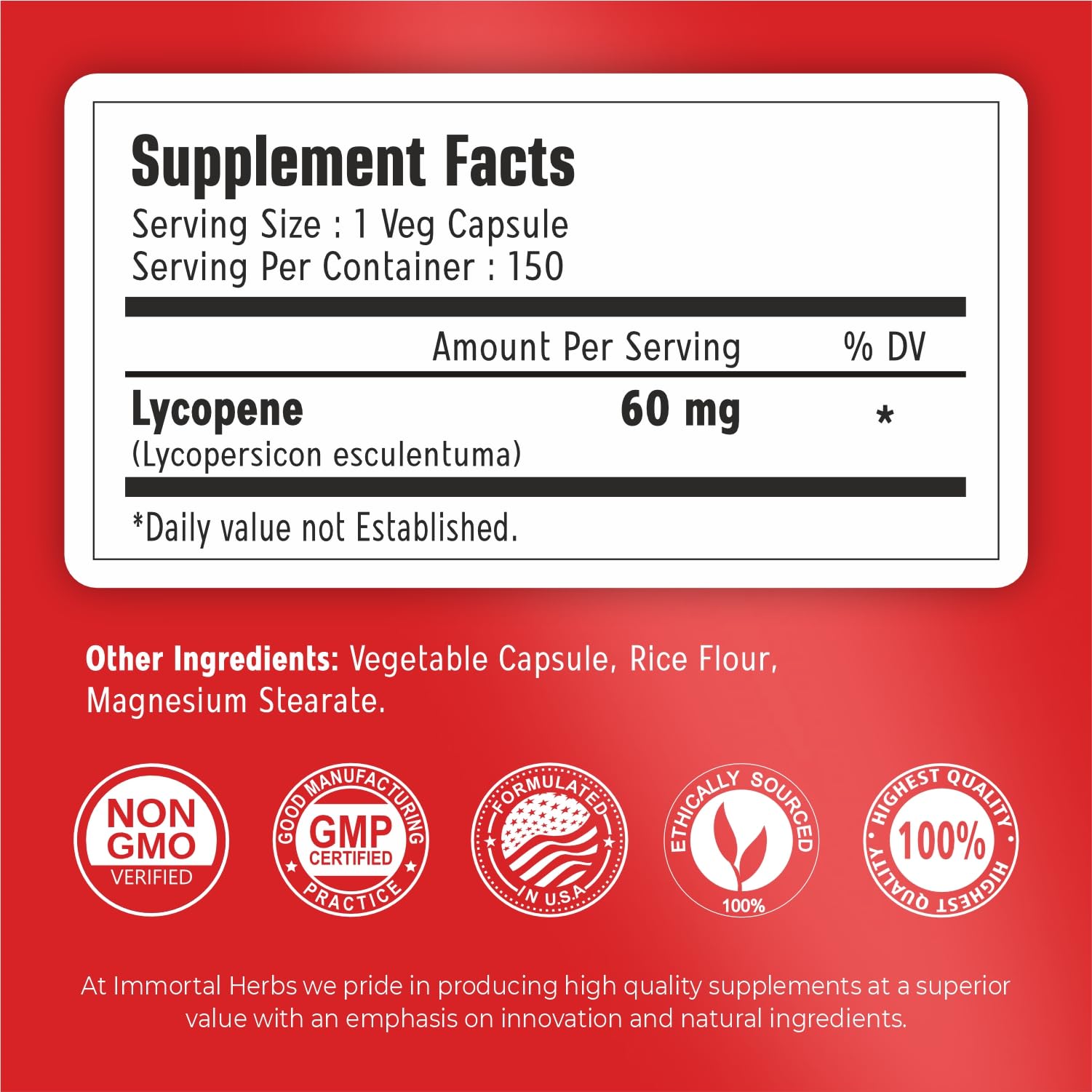 Immortal Herbs Lycopene Supplement capsules close-up