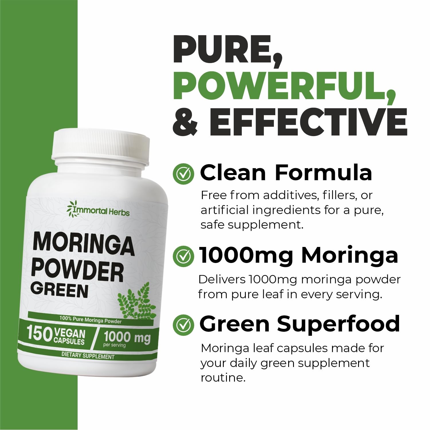 Immortal Herbs Moringa Capsules with dosage instructions