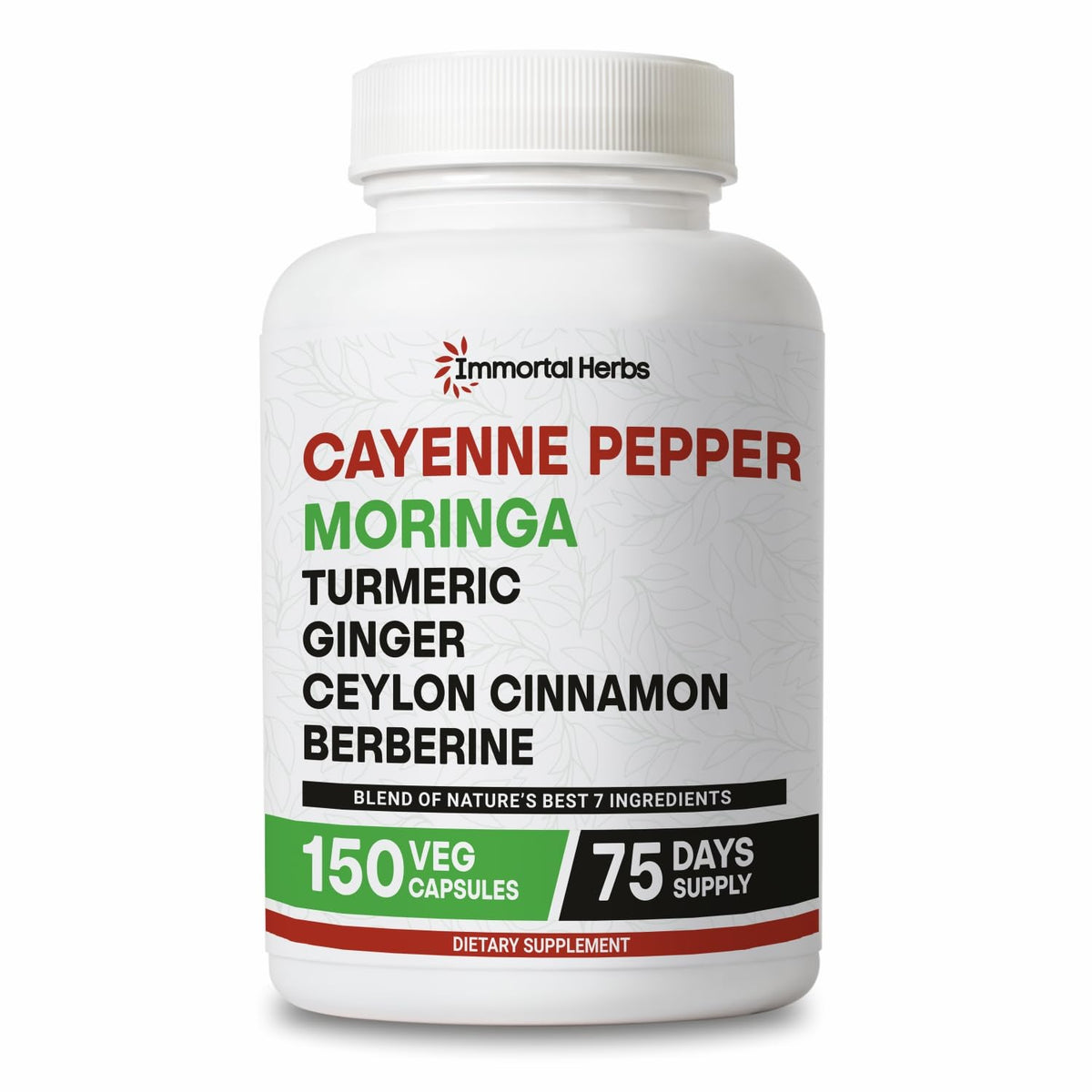 Immortal Herbs Moringa Cayenne Pepper Capsules bottle front view