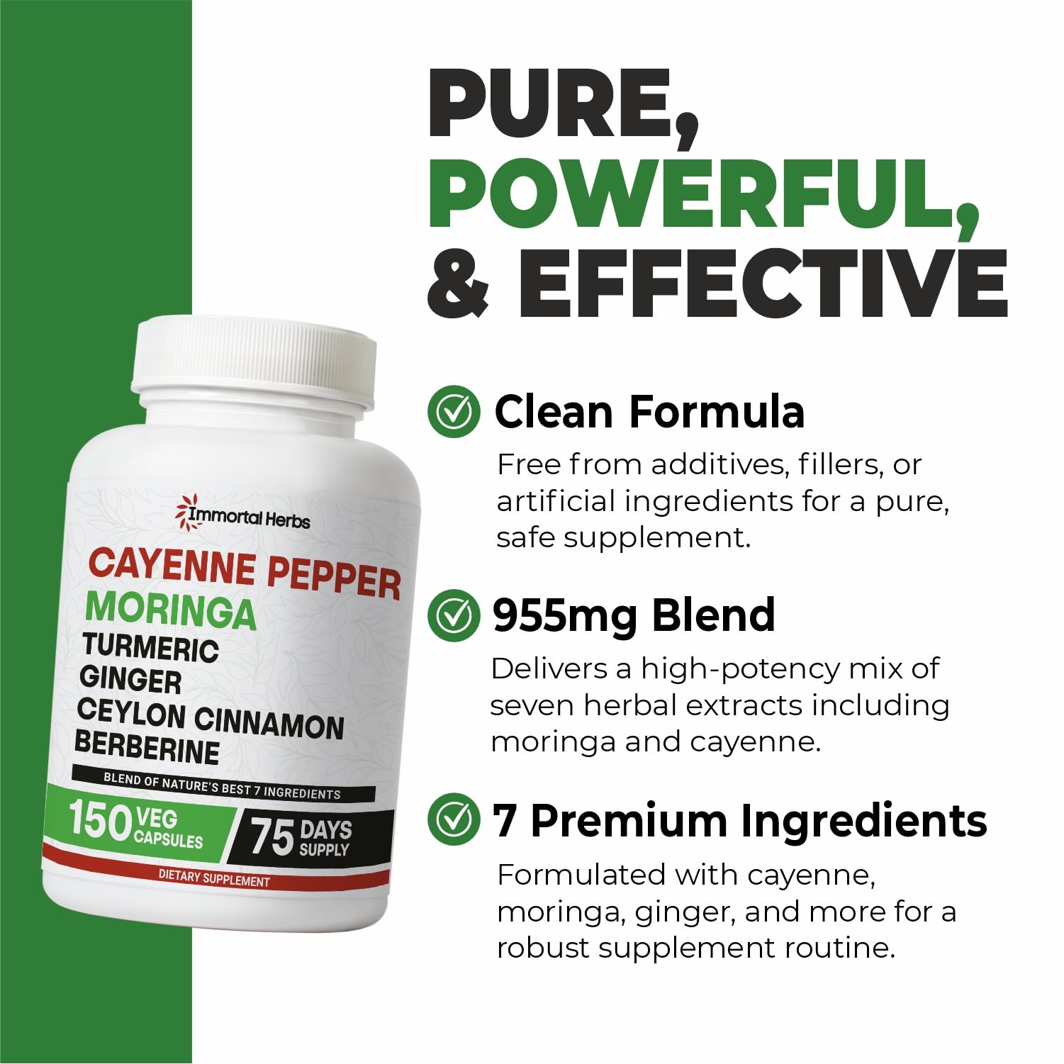 Immortal Herbs Moringa Cayenne Pepper Capsules nutritional information