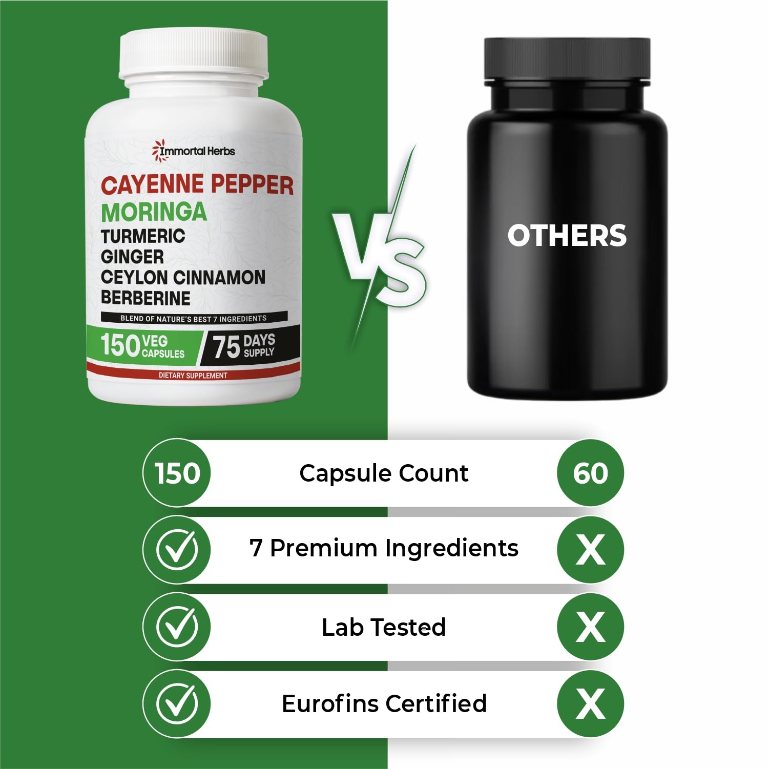 Immortal Herbs Moringa Cayenne Pepper Capsules with measuring spoon
