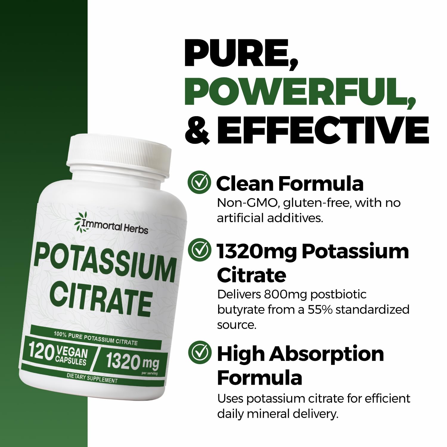 Immortal Herbs Potassium Citrate Capsules 1320mg bottle with label