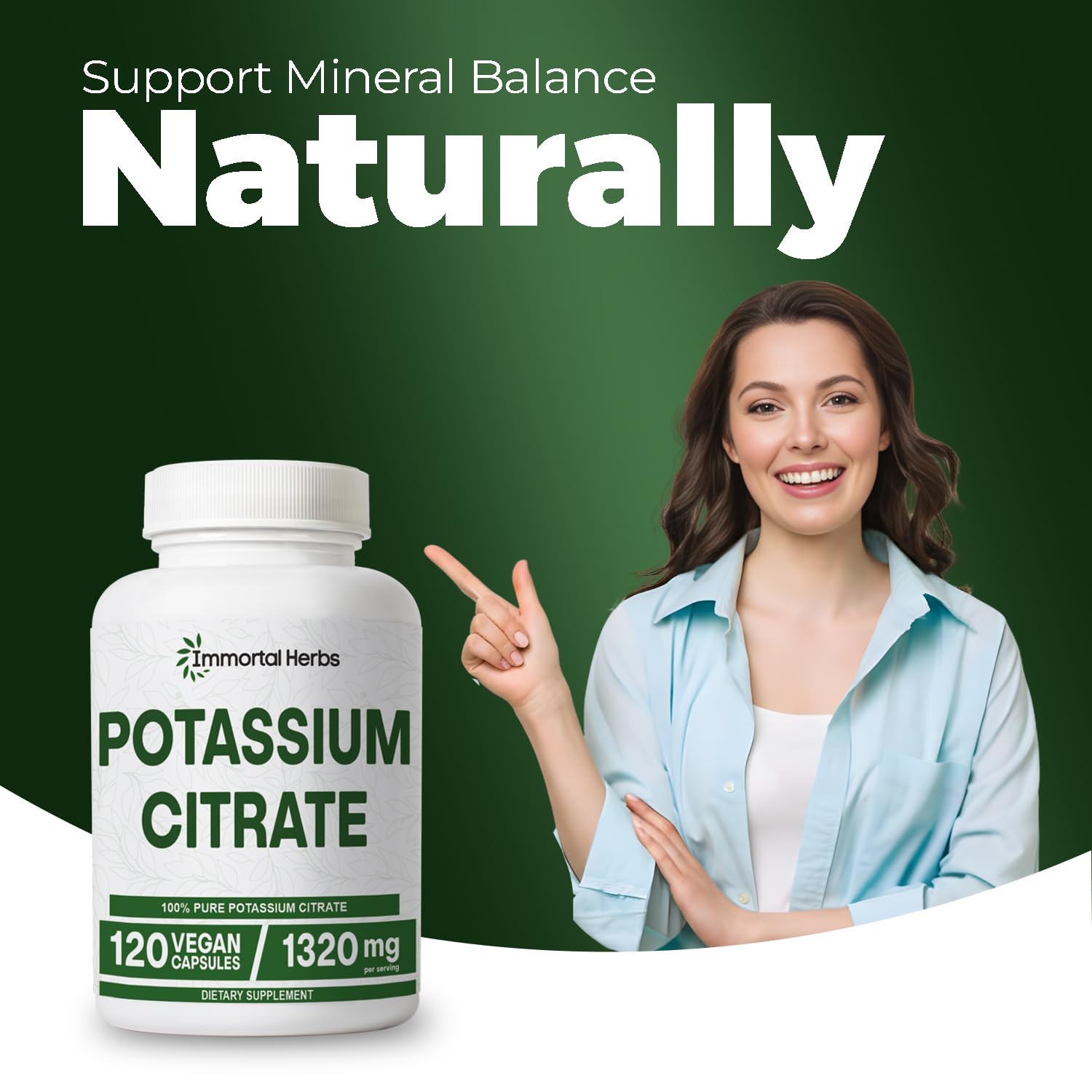 Immortal Herbs Potassium Citrate Capsules 1320mg with measuring spoon