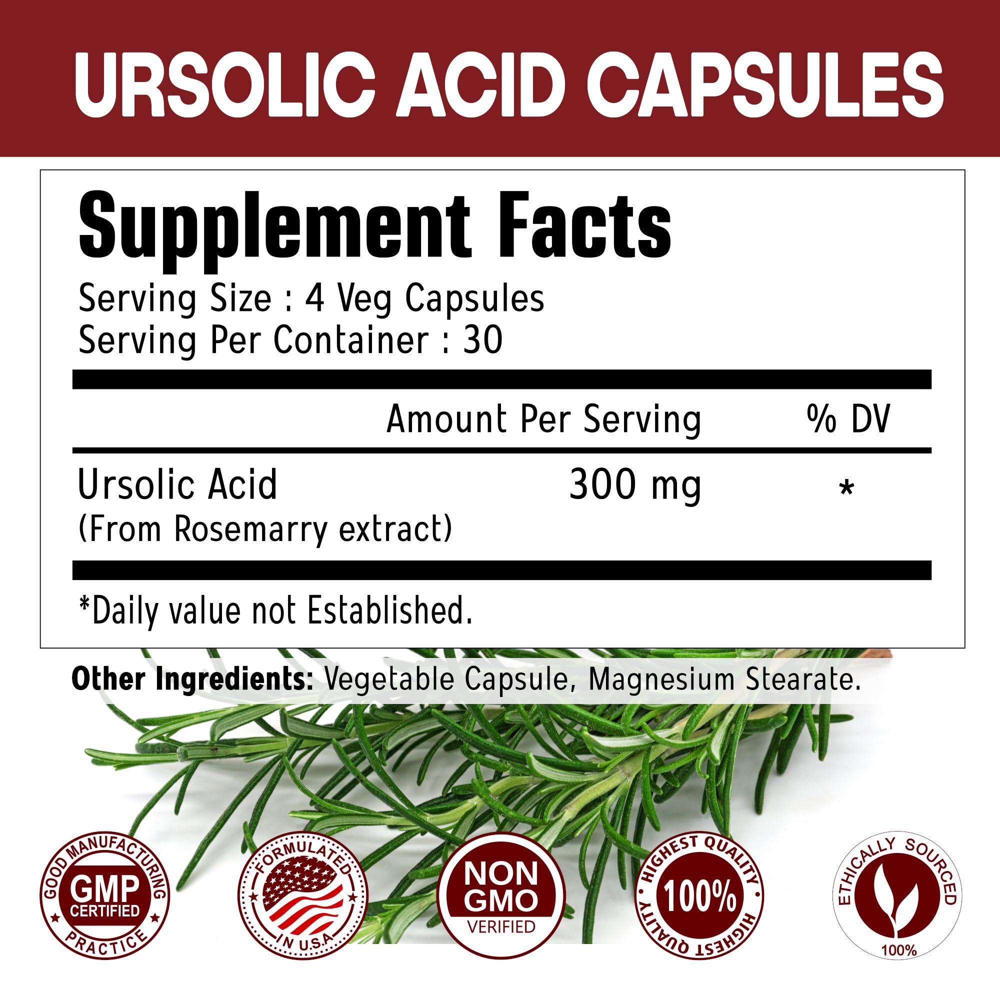Immortal Herbs Ursolic Acid 300mg Capsules bottle with label