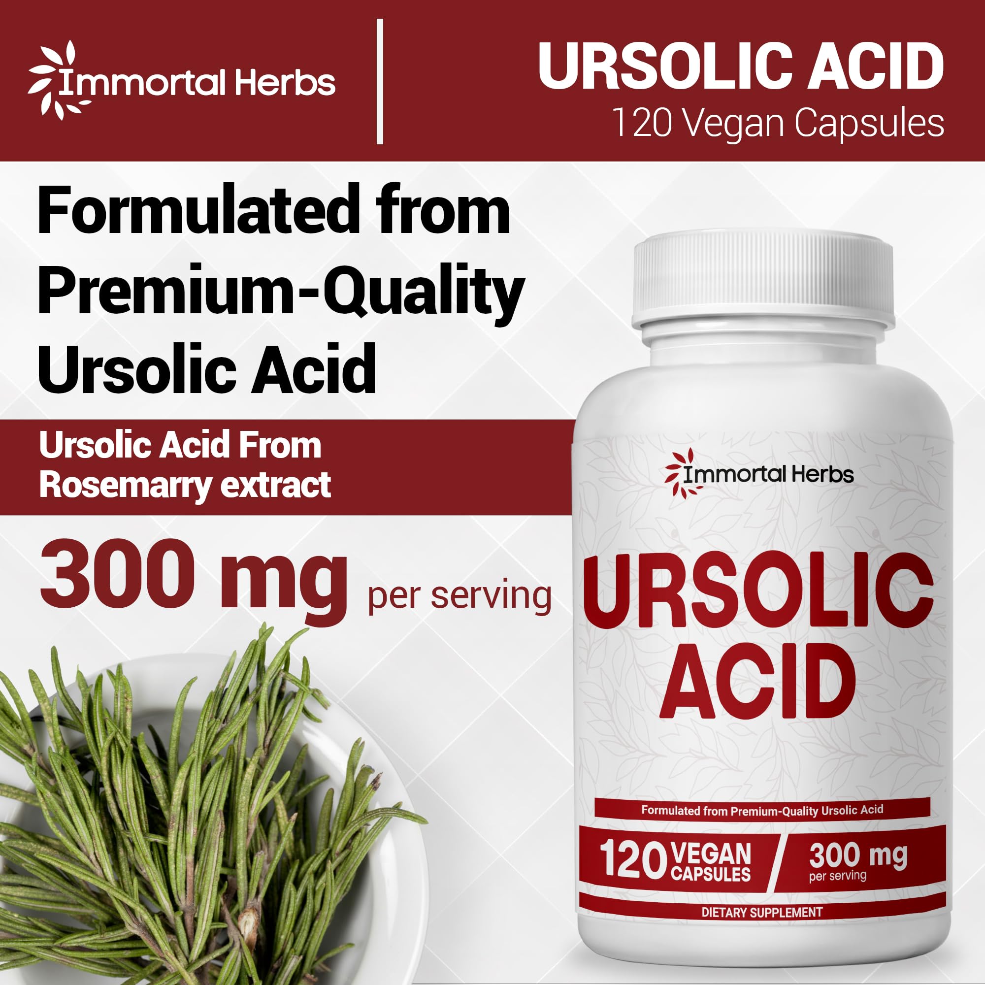 Immortal Herbs Ursolic Acid 300mg Capsules side view