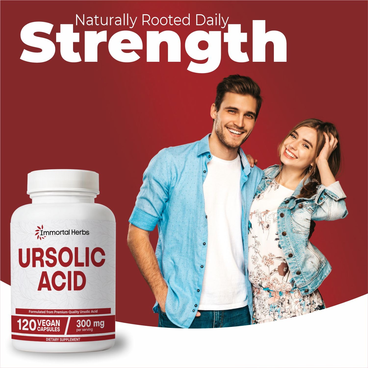 Immortal Herbs Ursolic Acid 300mg Capsules with rosemary leaves