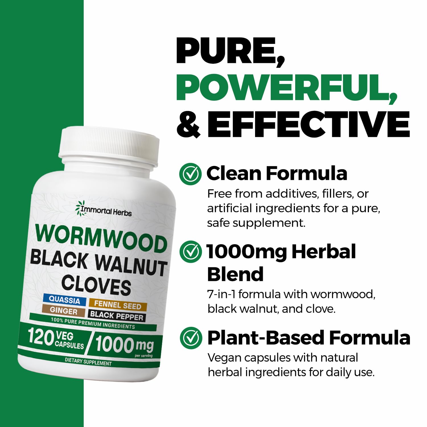 Immortal Herbs Wormwood Black Walnut Clove Cleanse side view of bottle