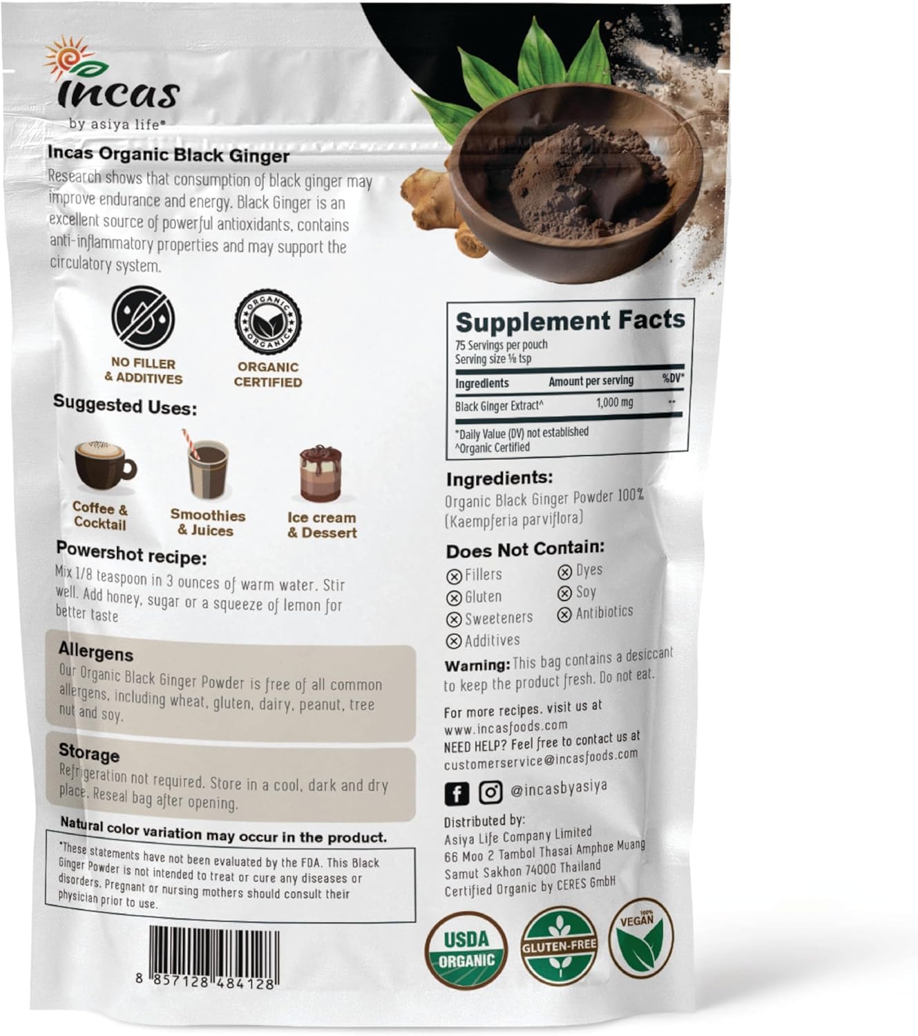 Incas Black Ginger Powder packaging side view