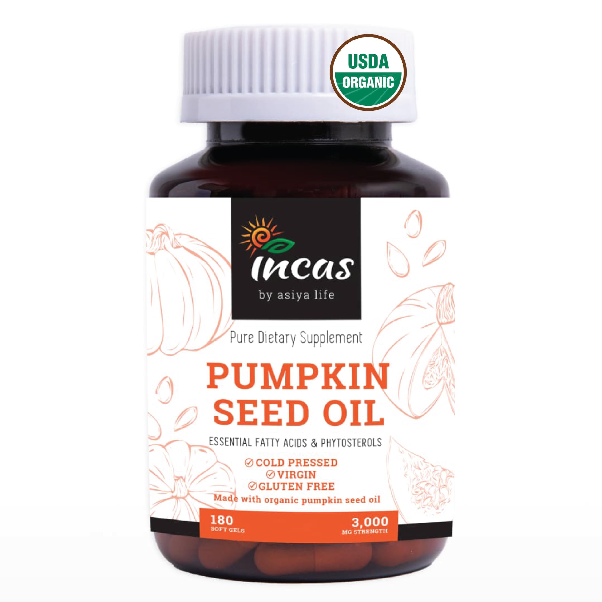 Incas by Asiya Life Pumpkin Seed Oil Softgels front view
