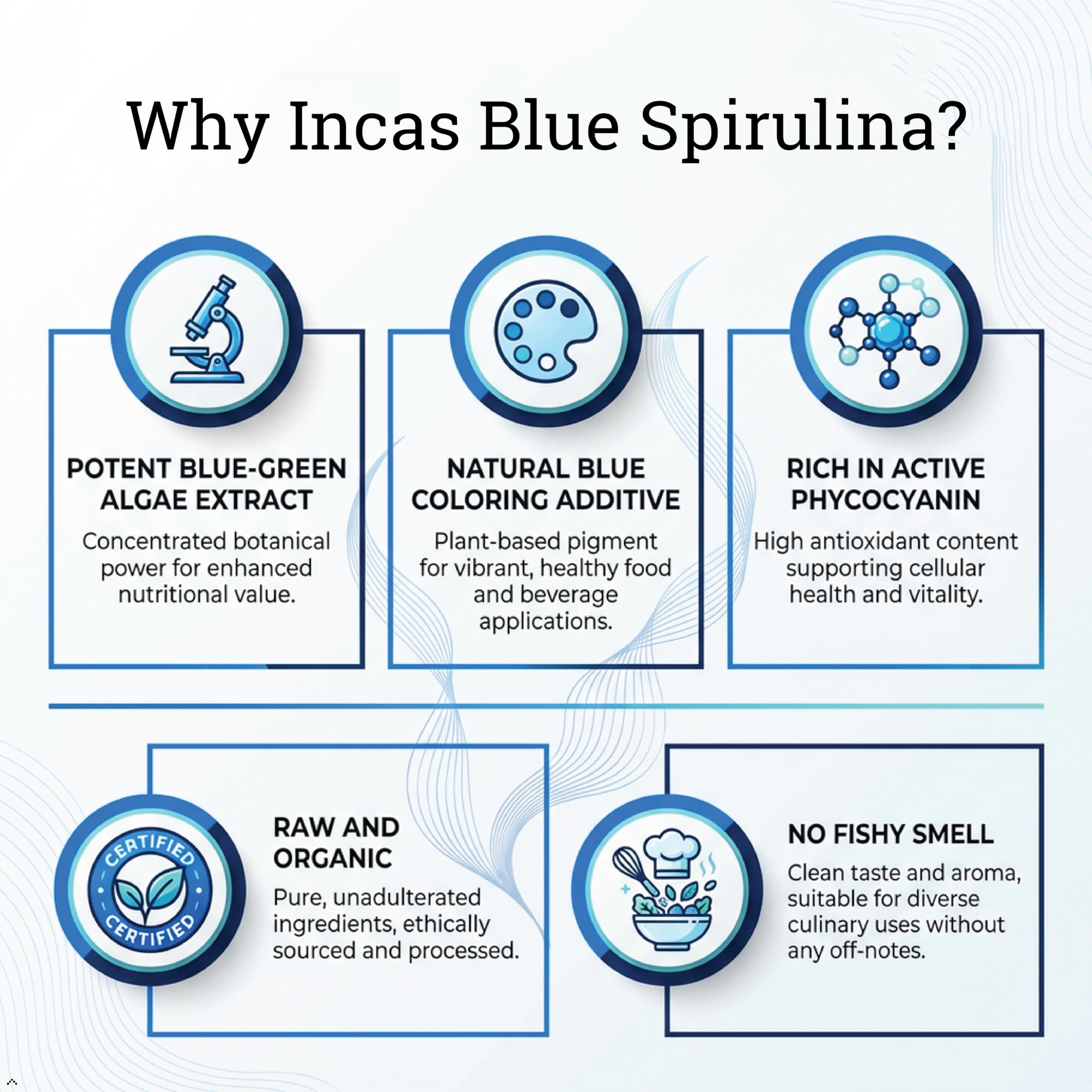 Incas Organic Blue Spirulina Powder in a glass jar