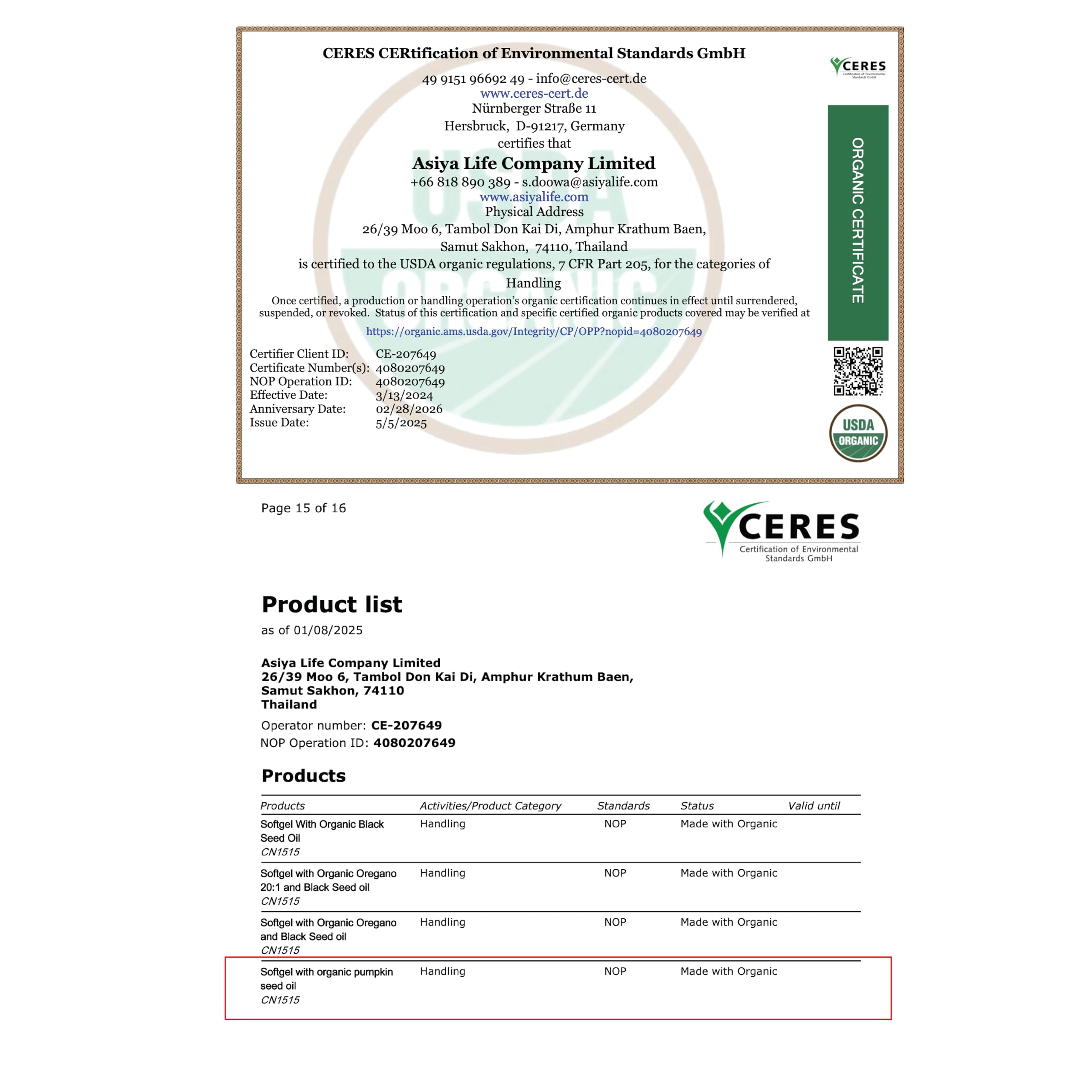 Incas Pumpkin Seed Oil Softgels with organic certification