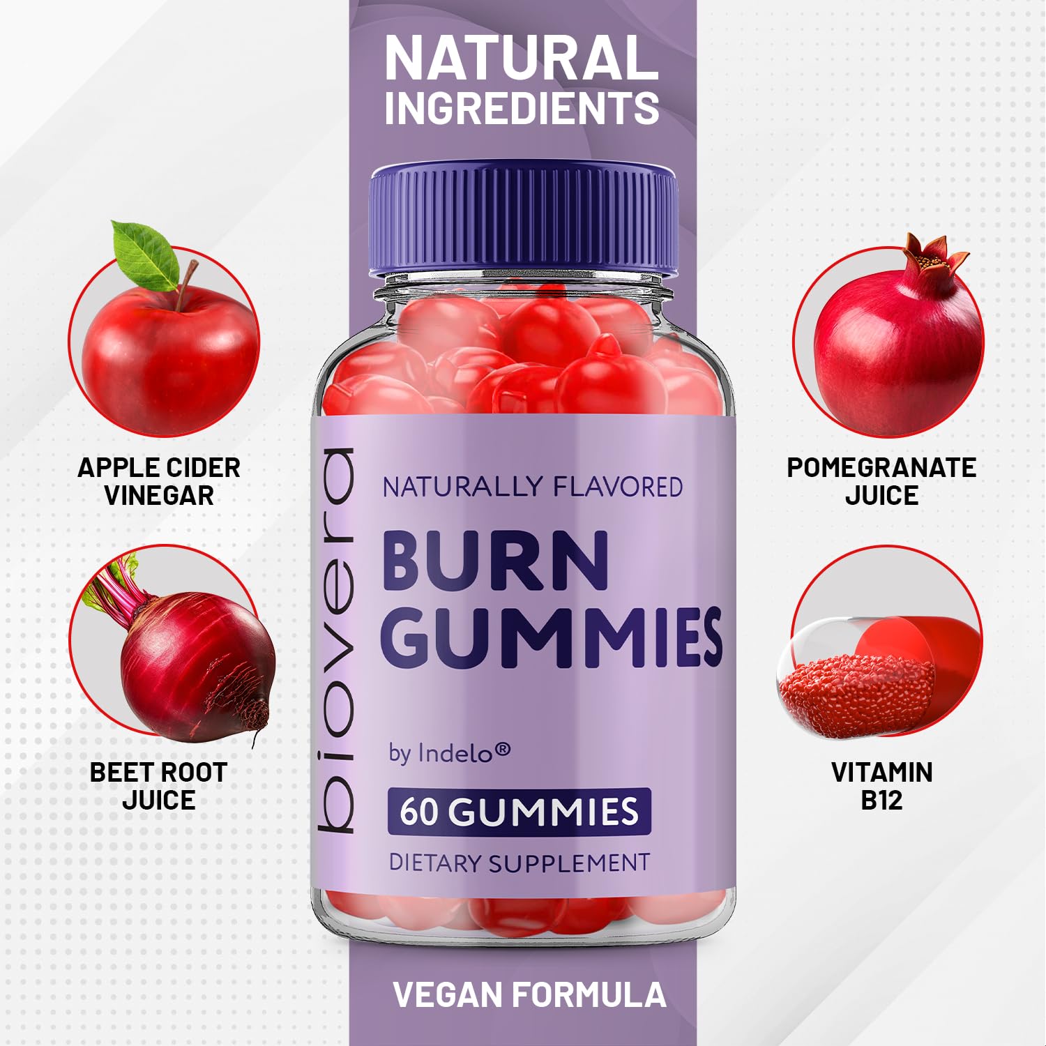 Indelo BioVeraBurn ACV Gummies close-up of gummies