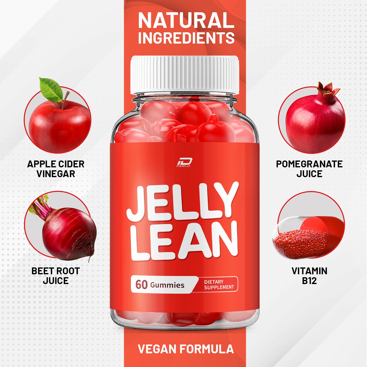 Indelo Jelly Lean ACV Gummies bottle with a measuring spoon