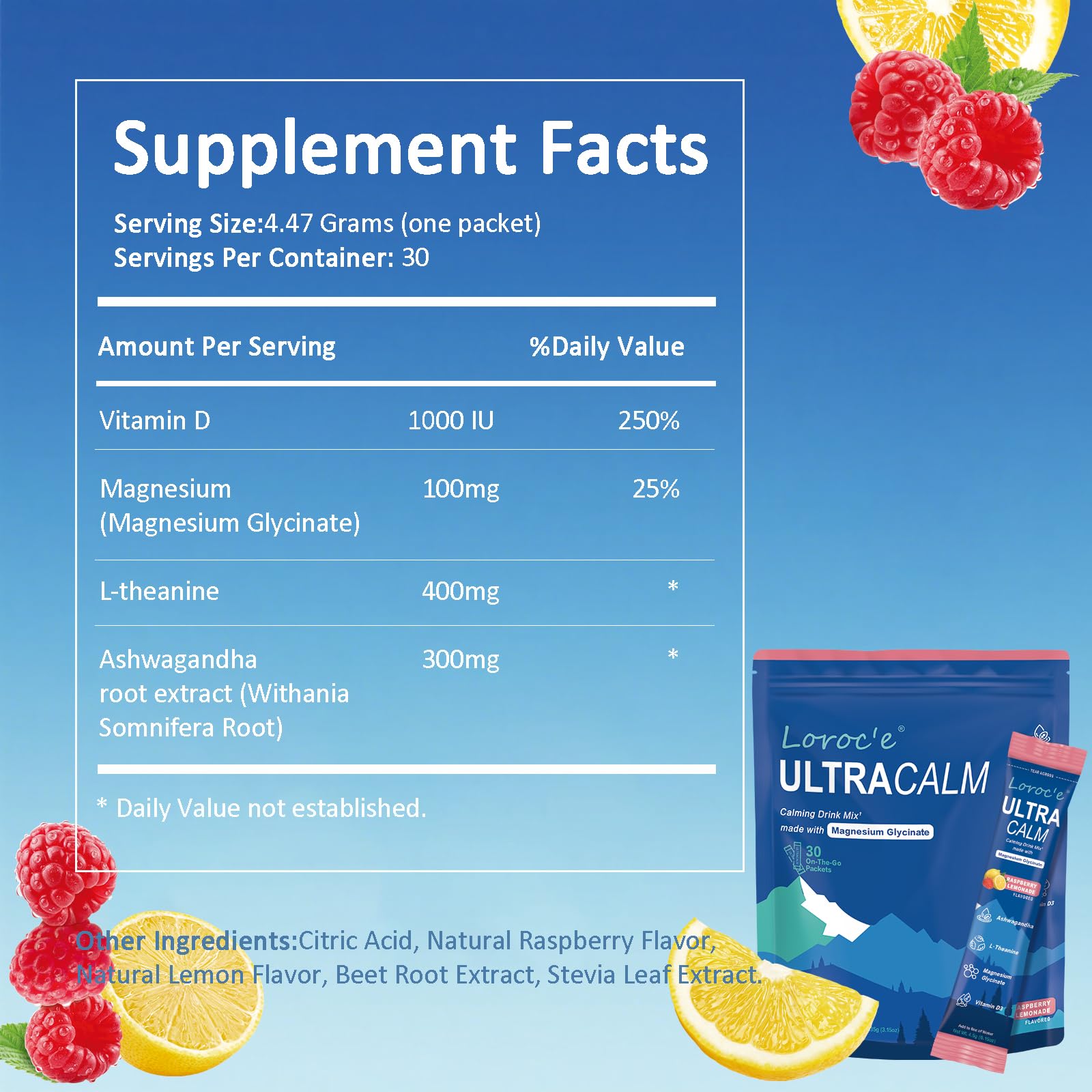 Individual packet of Loroc'e Ultracalm Raspberry Lemonade