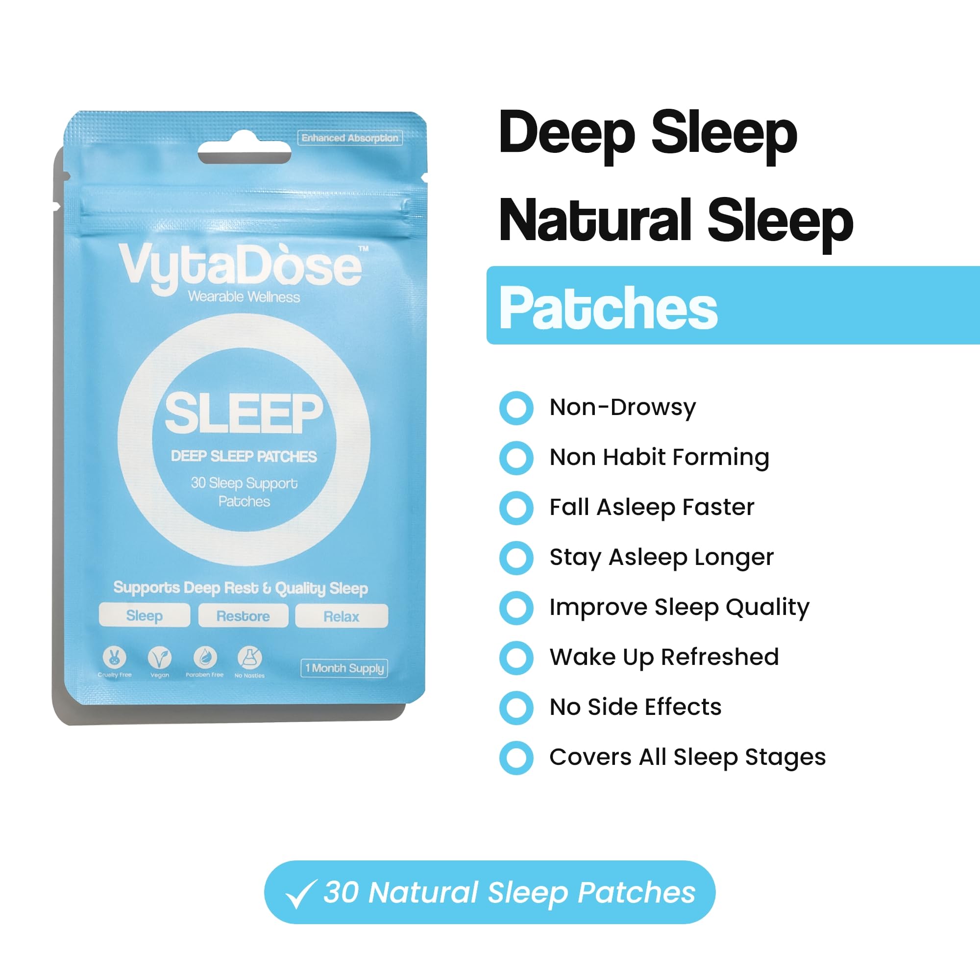 Individual Vytadose Herbal Sleep Patch on a clean surface