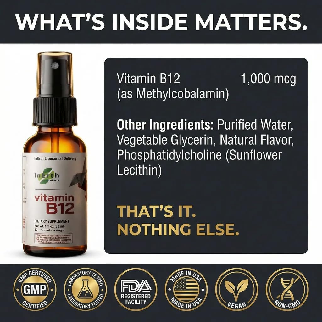 Inerth Naturals B12 Sublingual Spray held in hand for size reference
