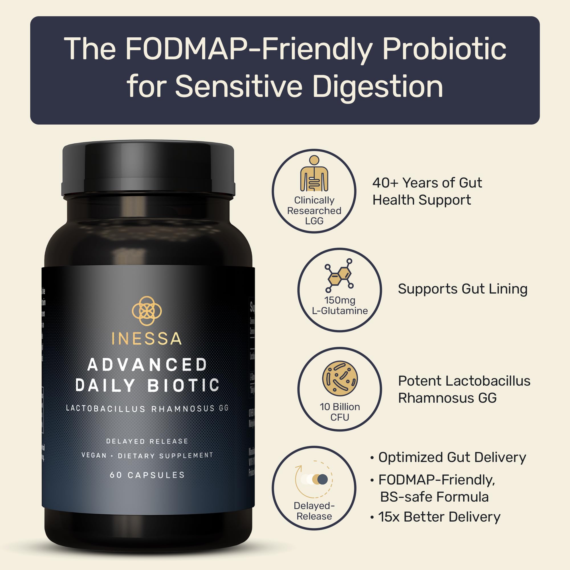 Inessa Probiotic Supplement 10 Billion CFU capsule close-up