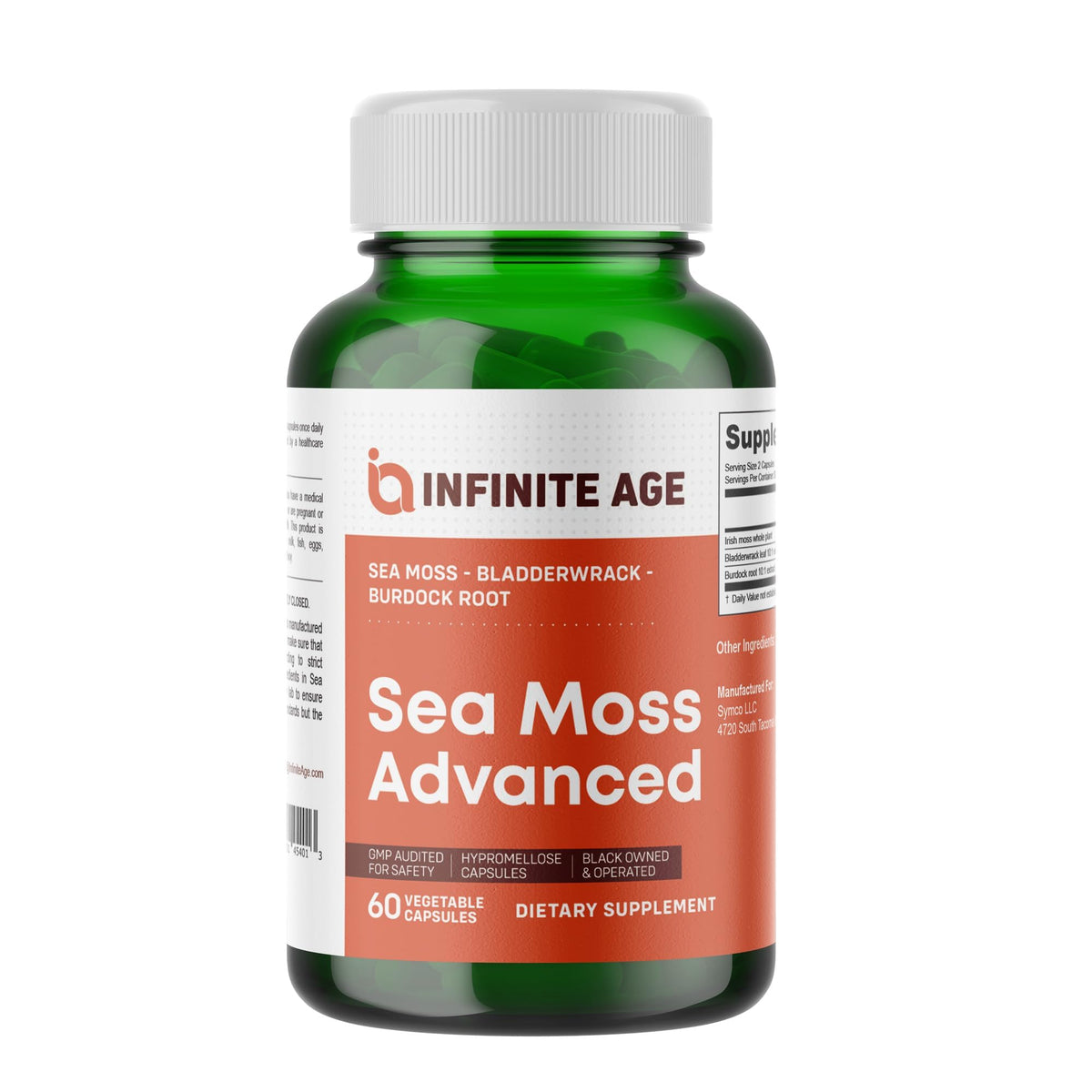 INFINITE AGE Sea Moss Capsules front view with bottle label