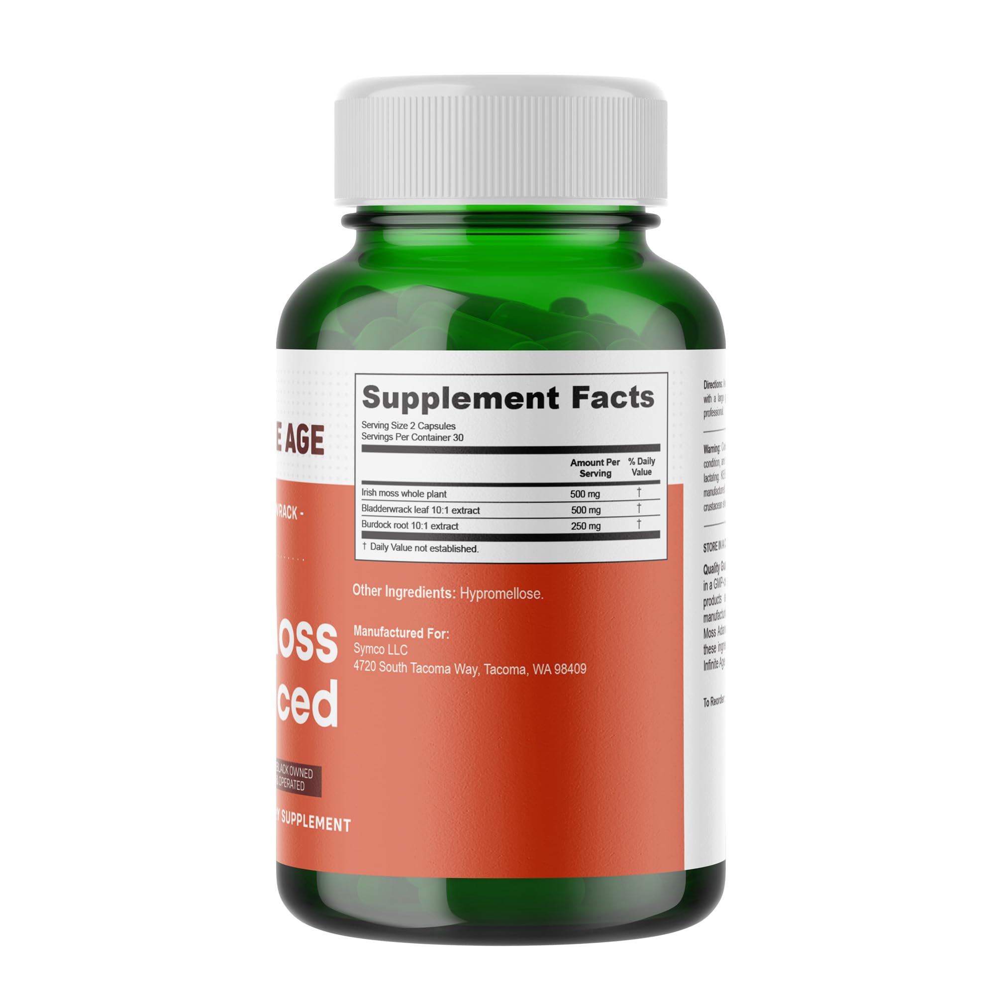 INFINITE AGE Sea Moss Capsules side view showing capsule size