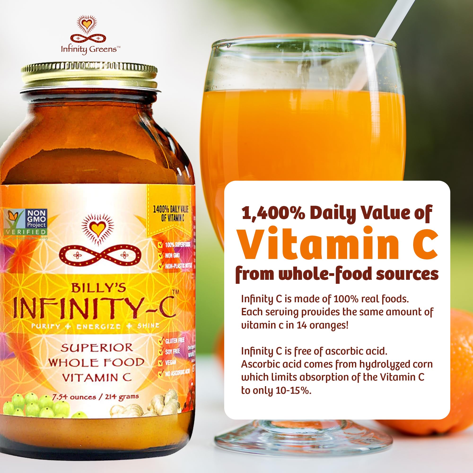 Infinity Greens Whole-Food Vitamin C Powder mixed in water