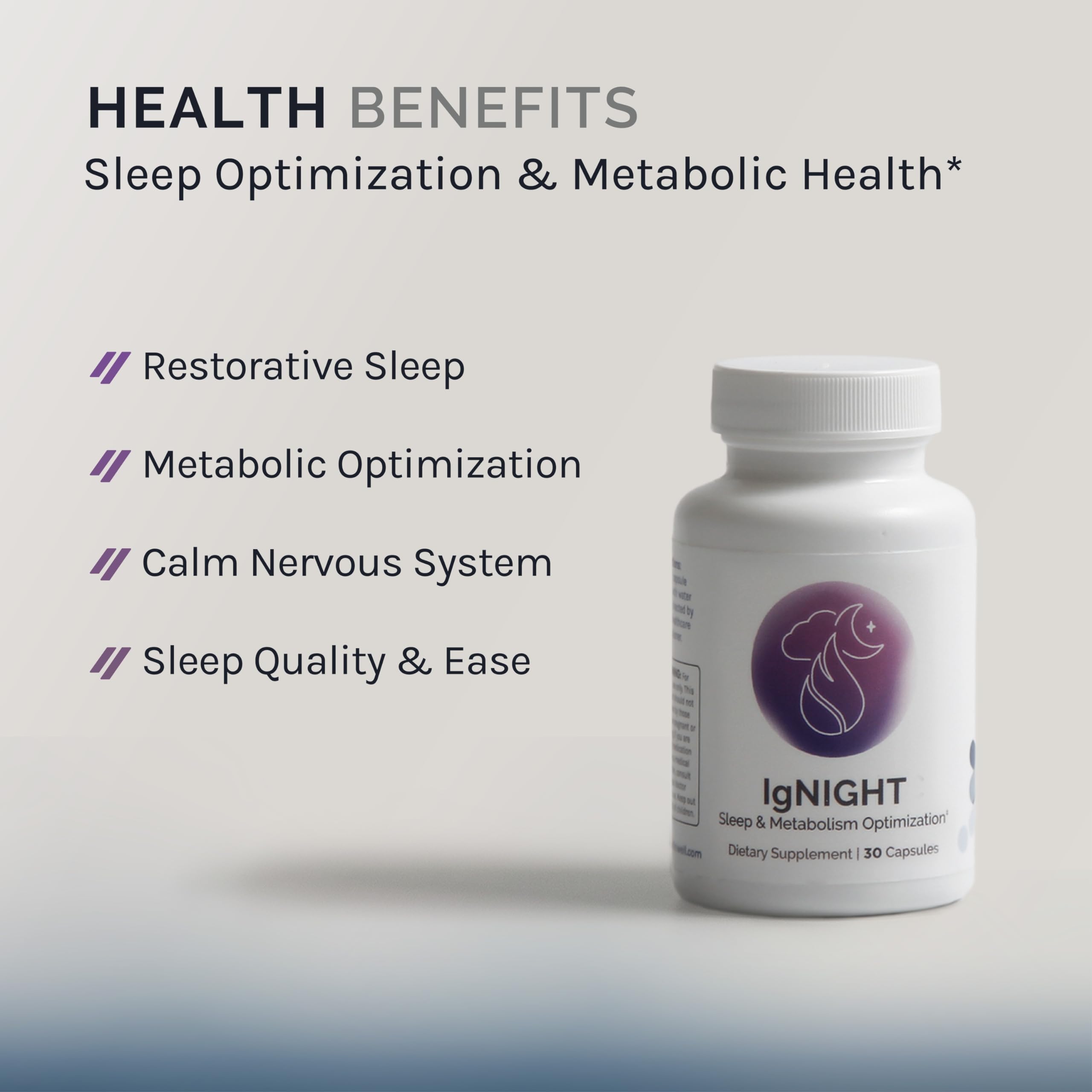 InfiniWell IgNIGHT Sleep Aid side view with ingredients
